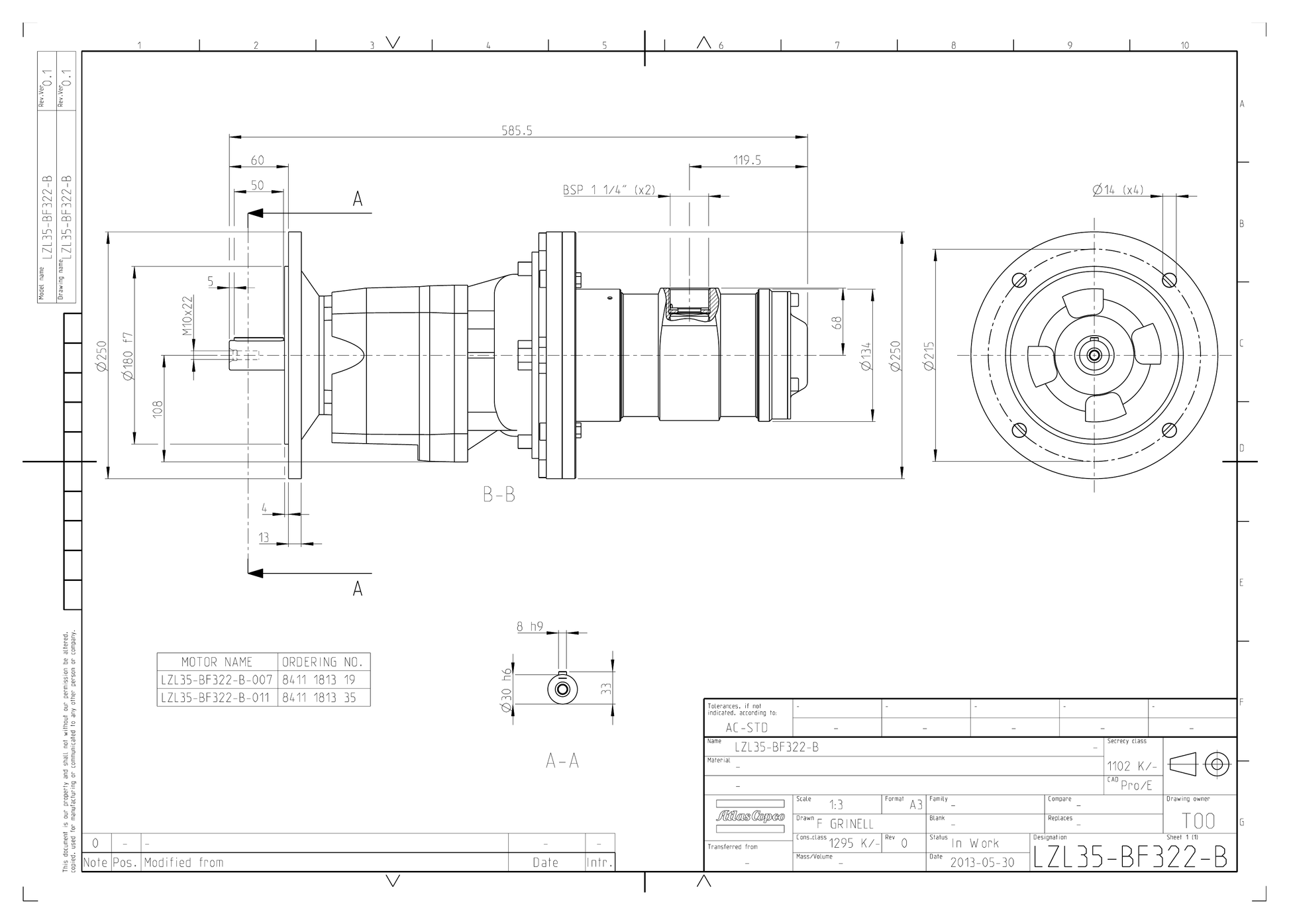 Atlas Copco LZL35-BF322-B-011 dimensional drawing