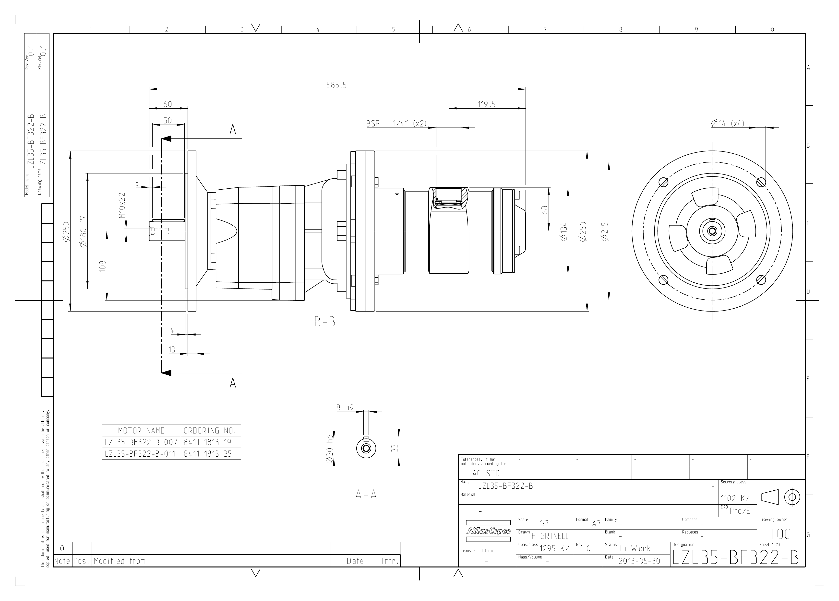 Atlas Copco LZL35-BF322-B-011 dimensional drawing