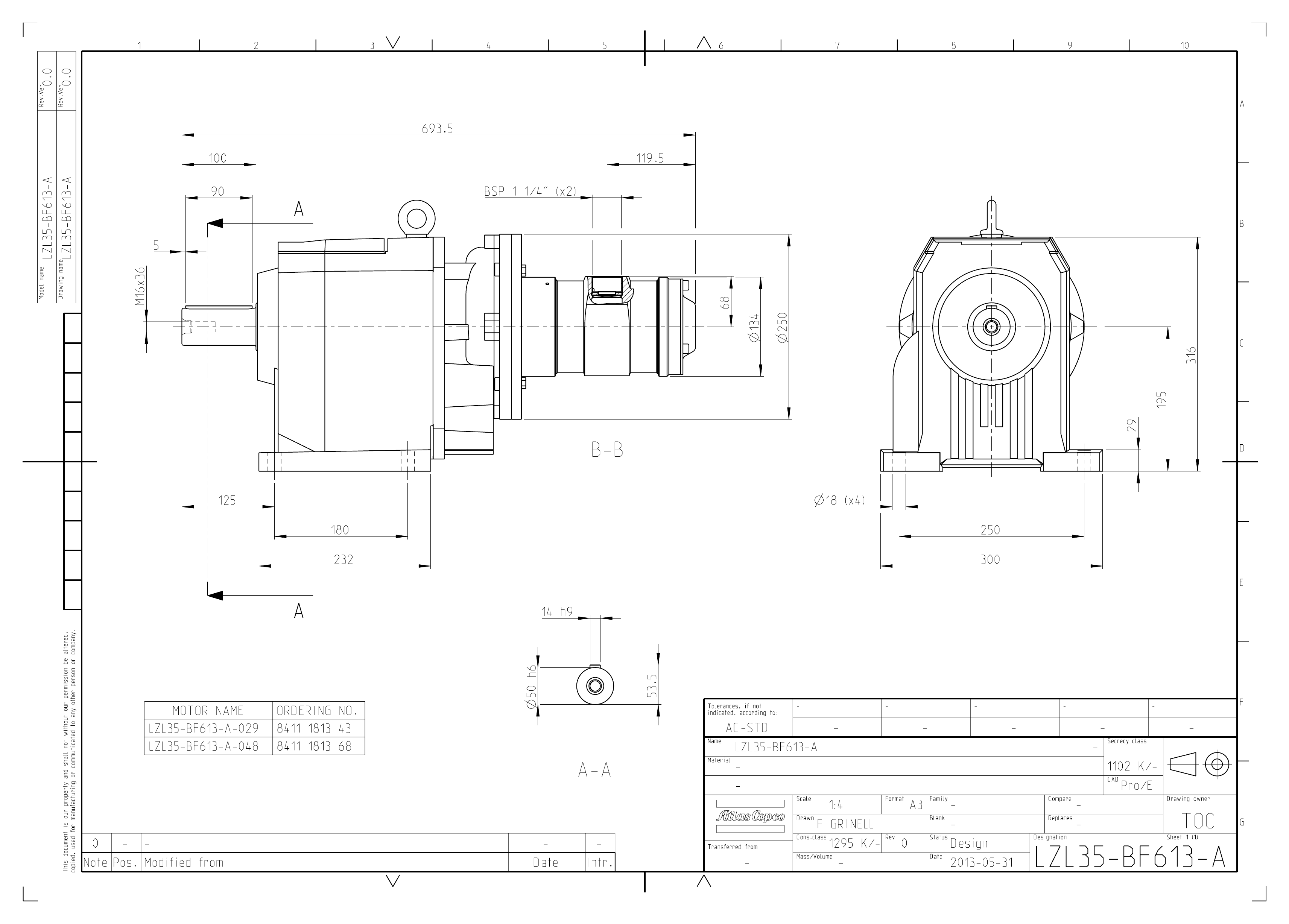 Atlas Copco LZL35-BF613-A-029 dimensional drawing