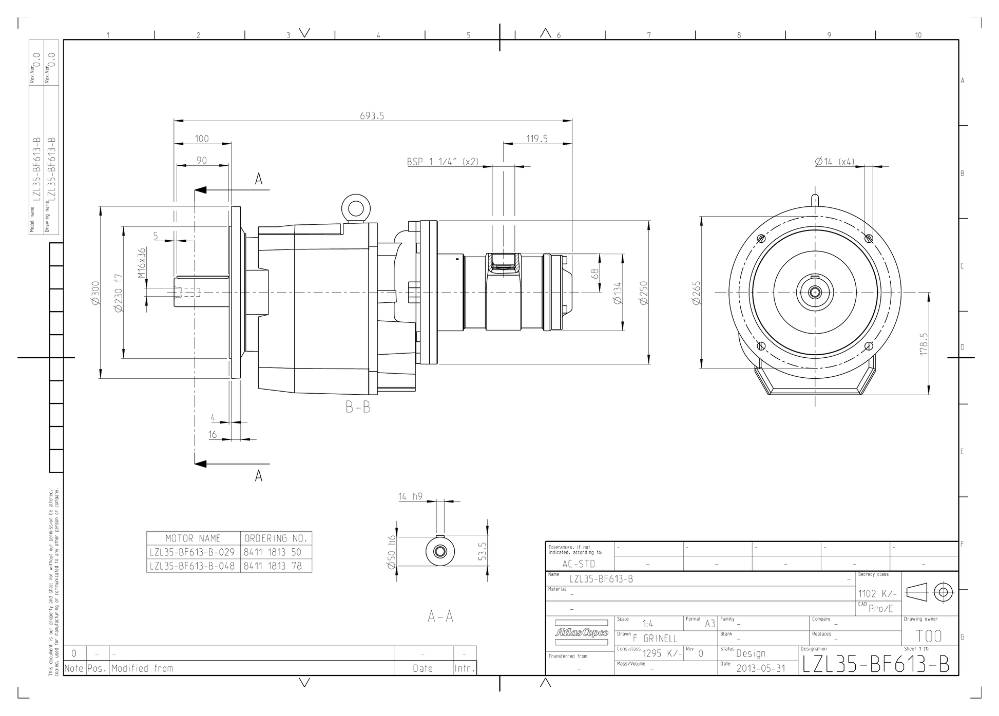 Atlas Copco LZL35-BF613-B-029 dimensional drawing