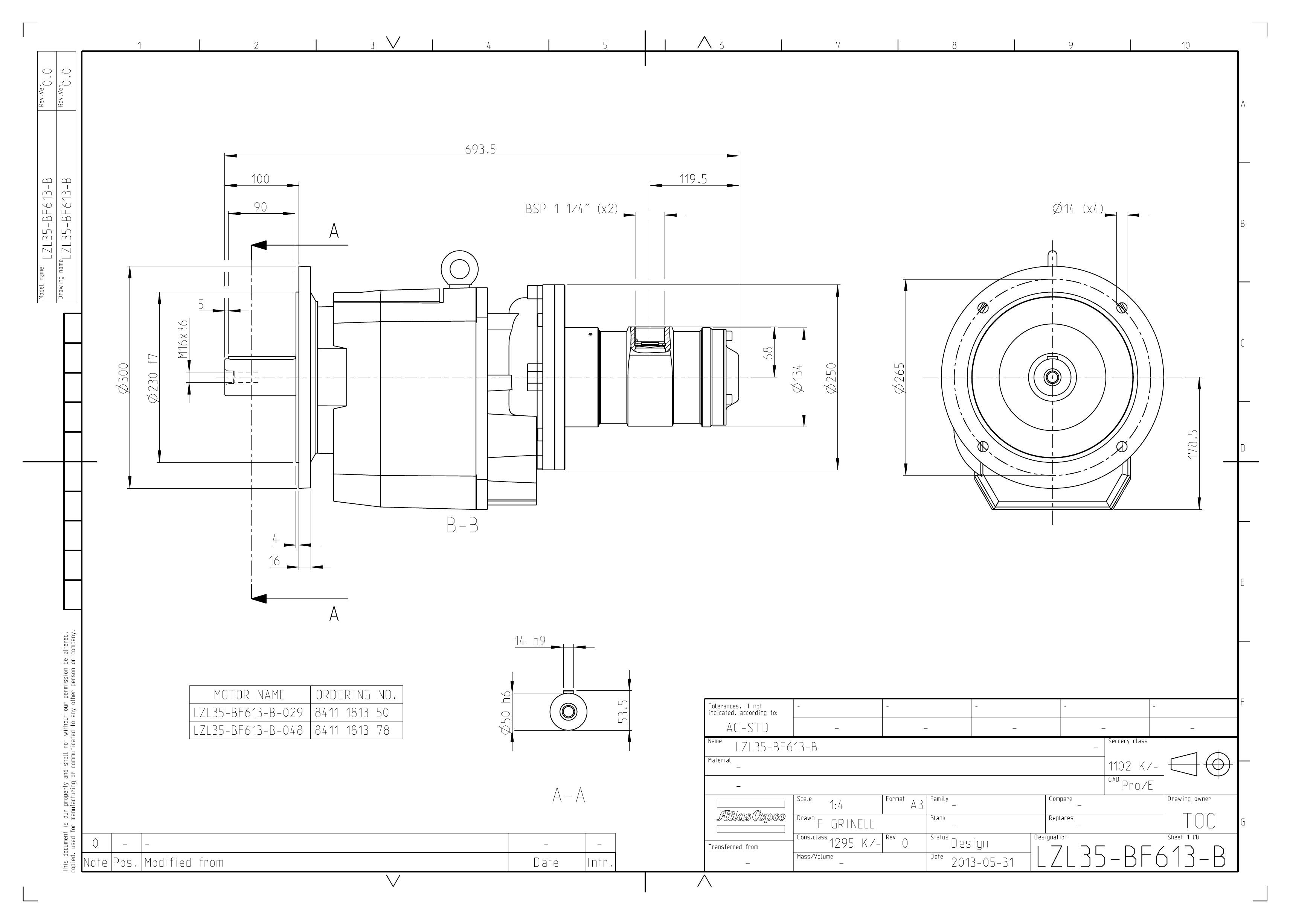 Atlas Copco LZL35-BF613-B-048 dimensional drawing