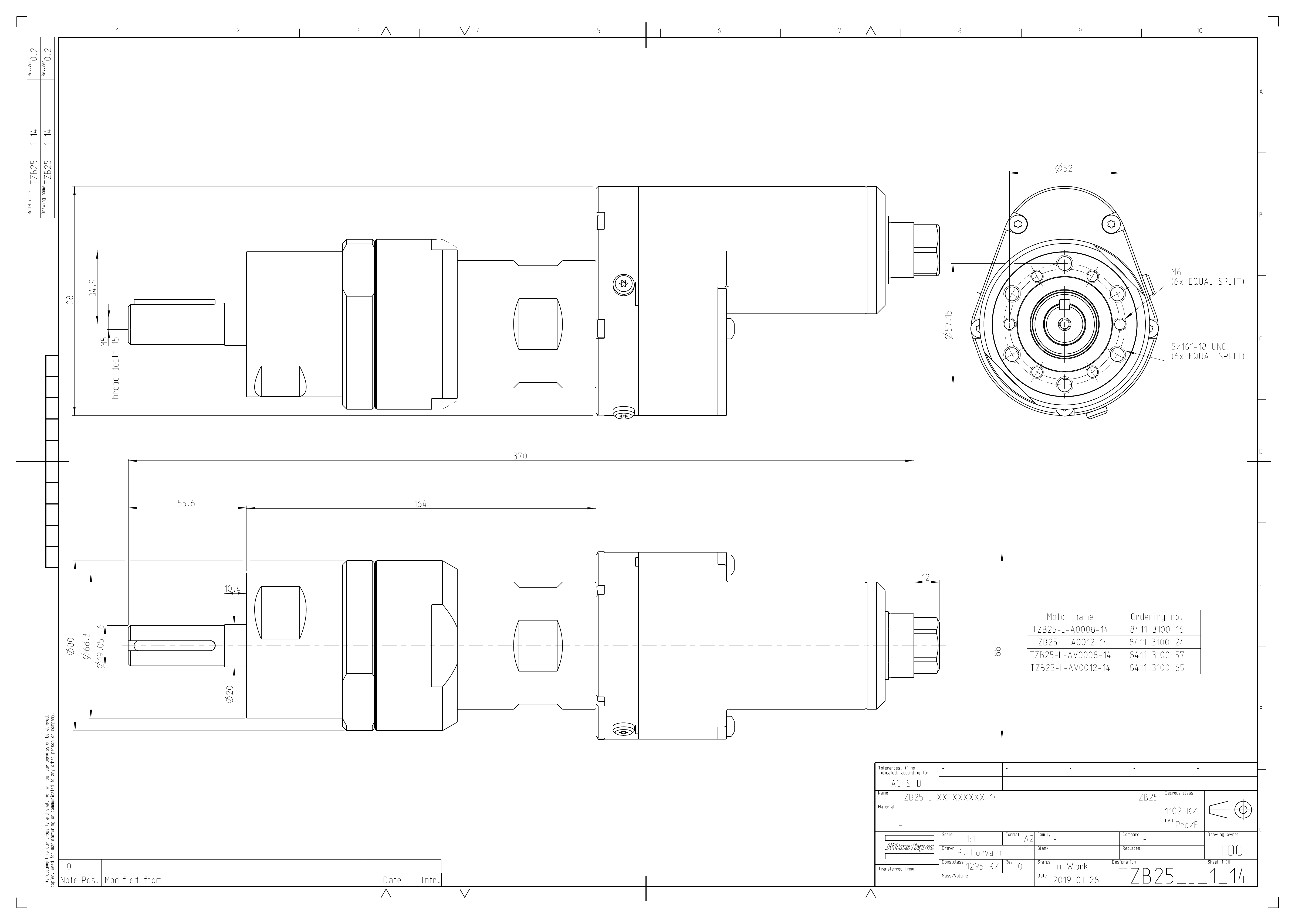Atlas Copco TZB25-L-A0008-14 dimensional drawing