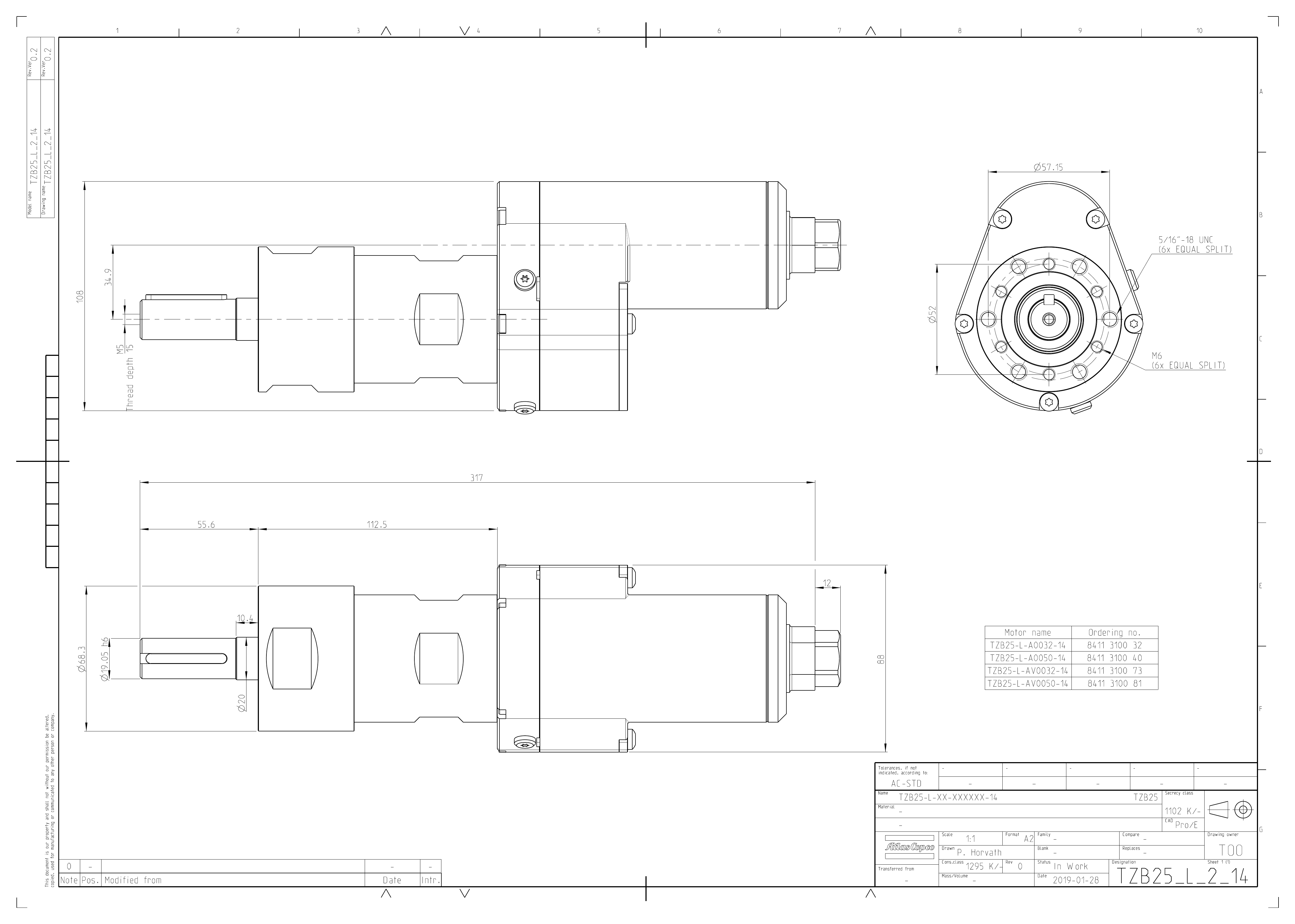 Atlas Copco TZB25-L-A0050-14 dimensional drawing