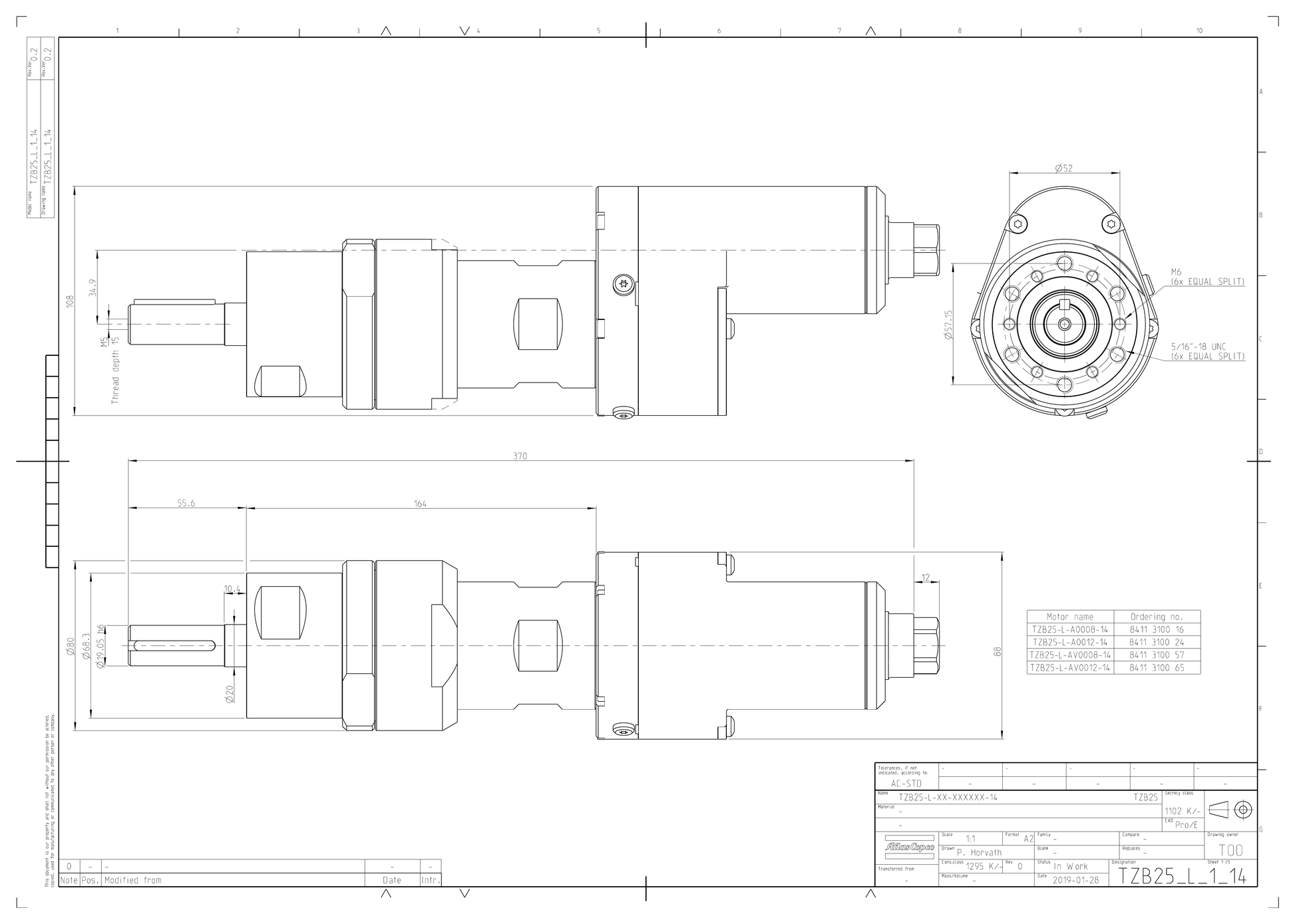 Atlas Copco TZB25-L-AV0012-14 dimensional drawing