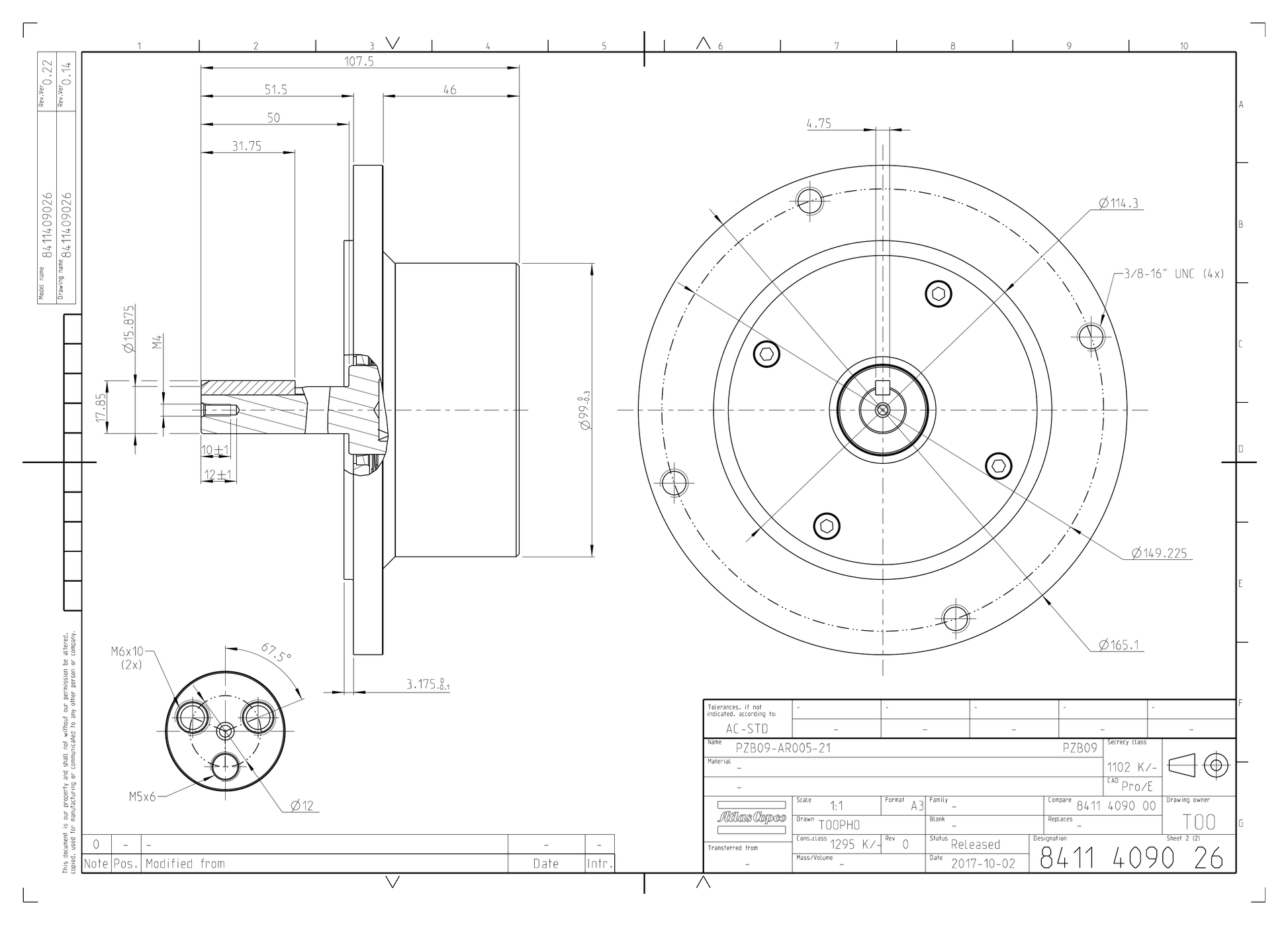 Atlas Copco PZB09-L-AR500-21 dimensional drawing