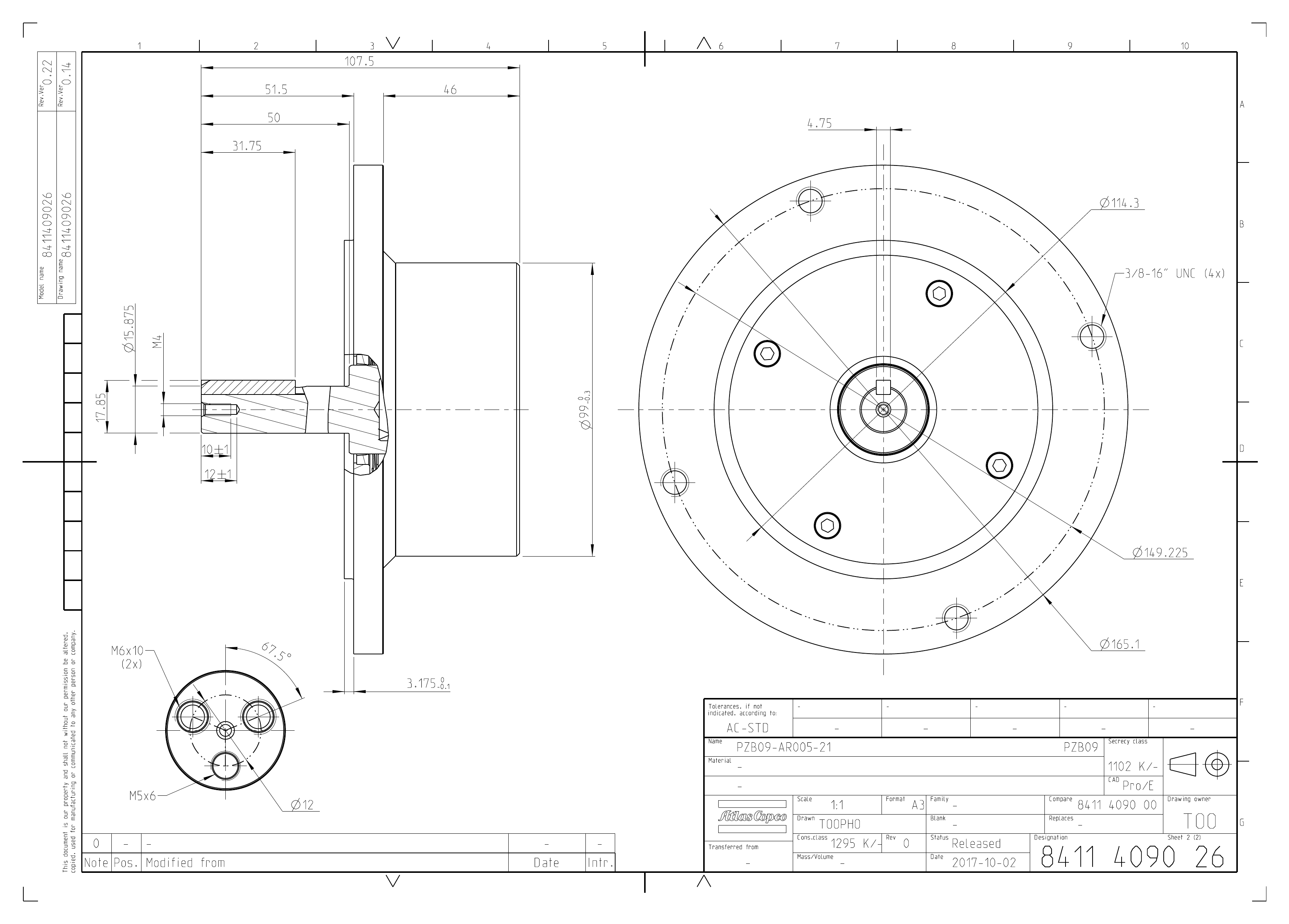 Atlas Copco PZB09-L-AR500-21 dimensional drawing