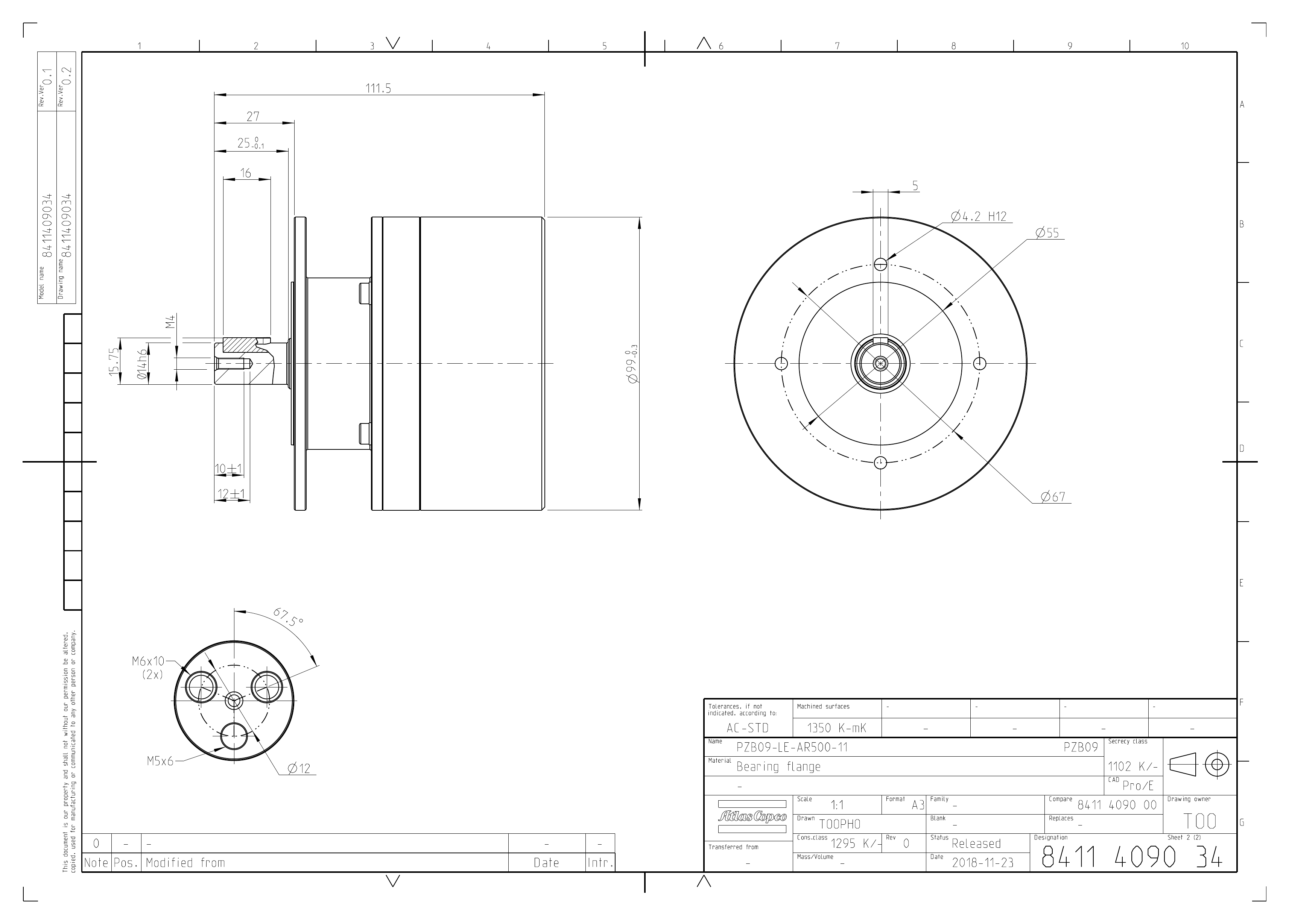 Atlas Copco PZB09-LE-AR500-11 dimensional drawing