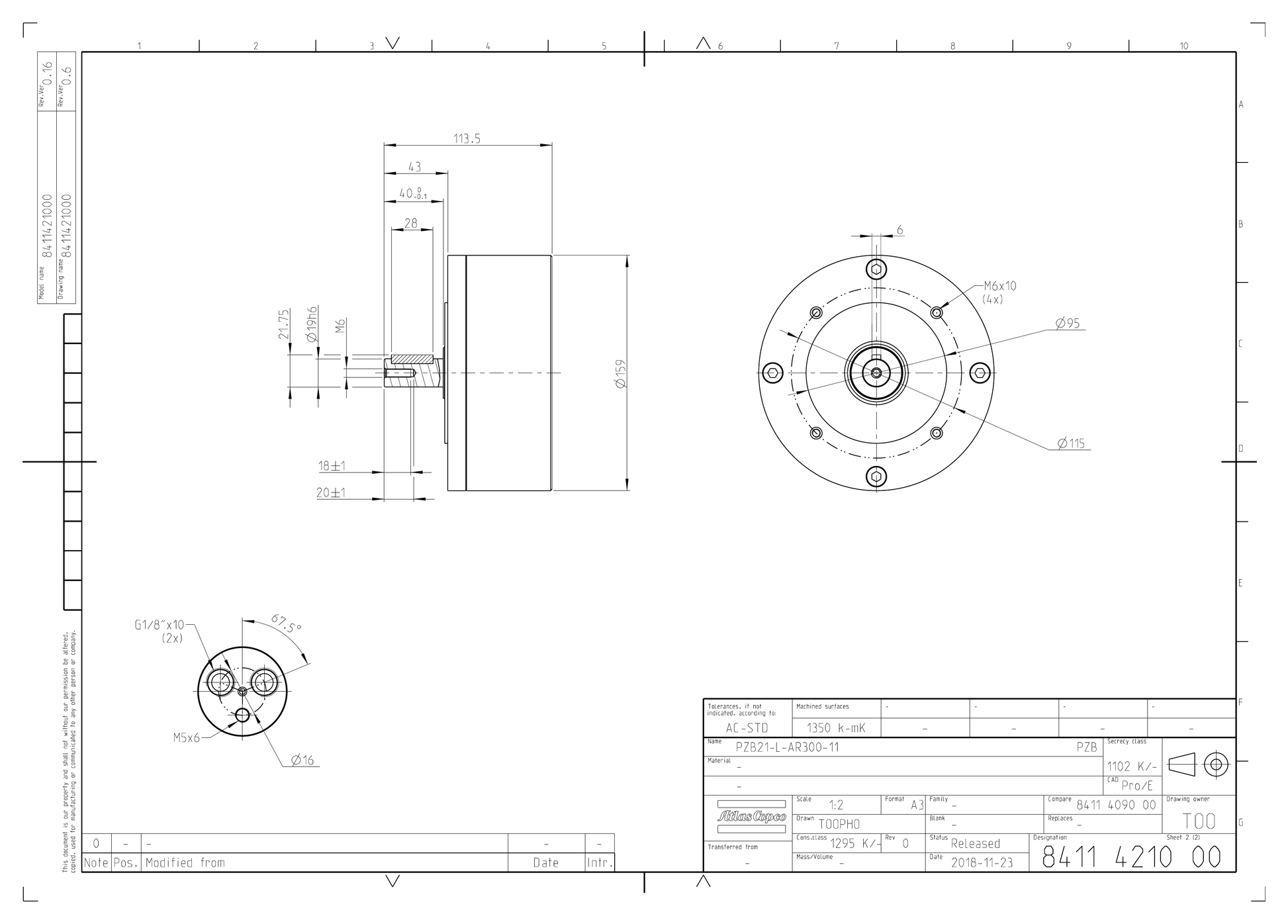 Atlas Copco PZB21-L-AR300-11 dimensional drawing