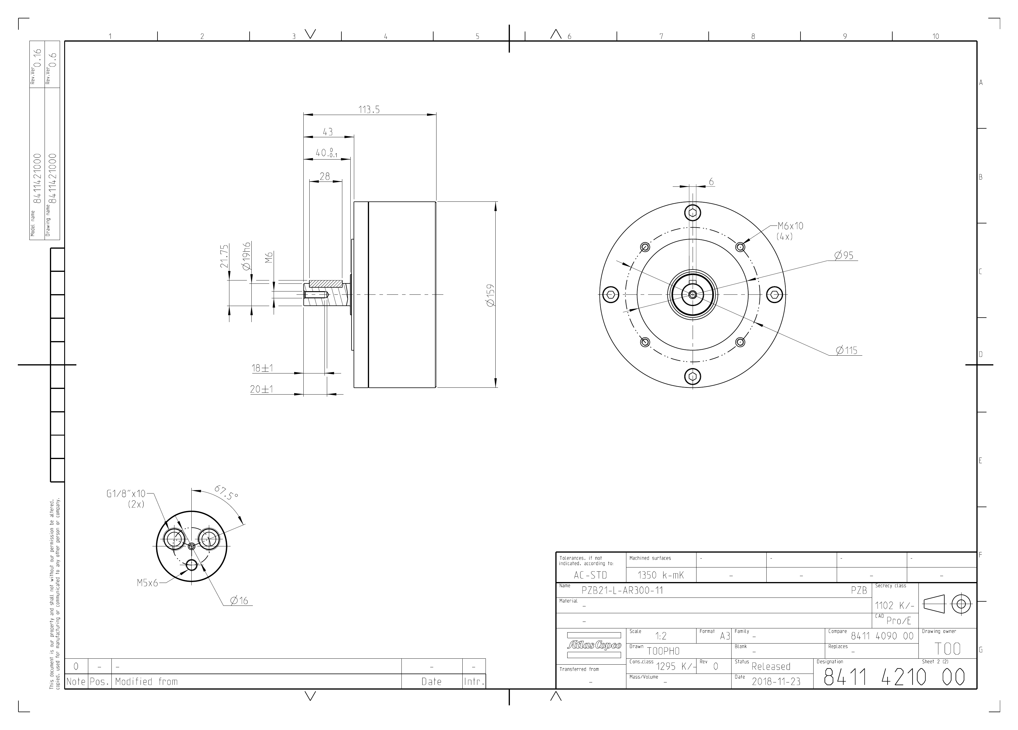Atlas Copco PZB21-L-AR300-11 dimensional drawing
