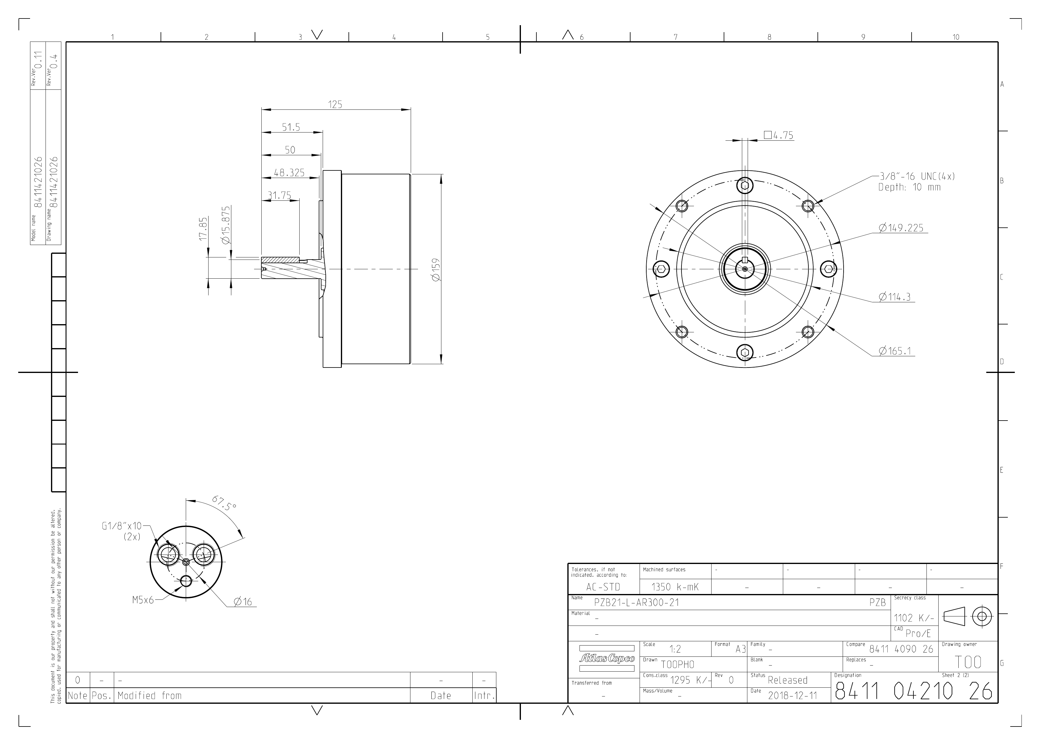 Atlas Copco PZB21-L-AR300-21 dimensional drawing