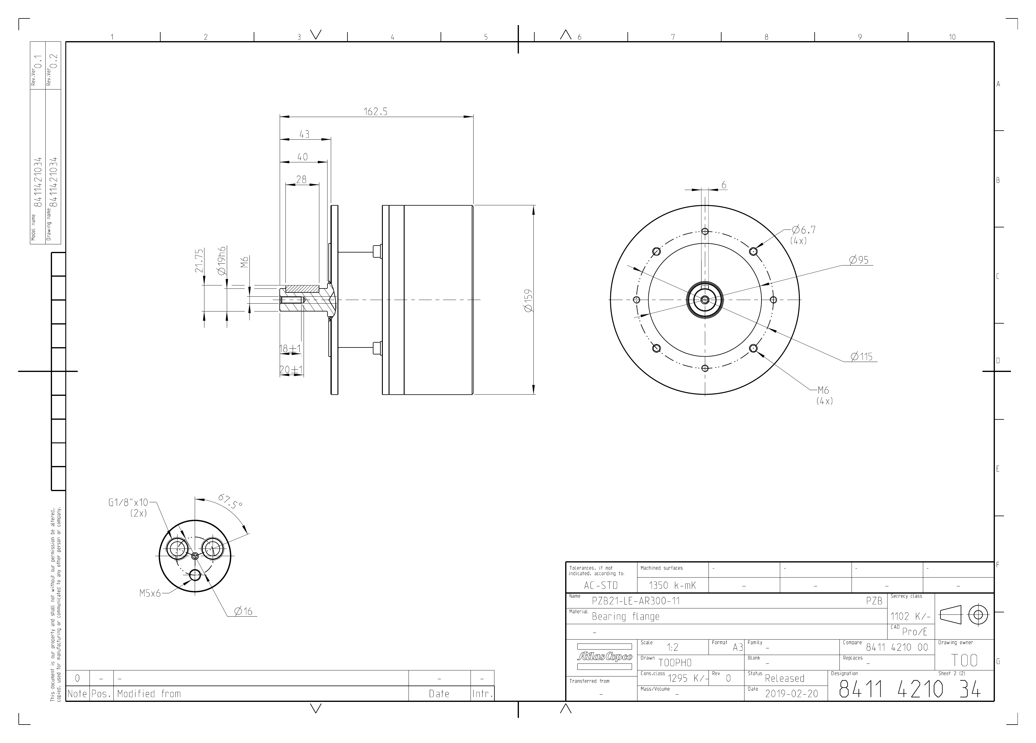 Atlas Copco PZB21-LE-AR300-11 dimensional drawing