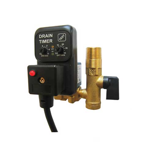 Champion PowerMizer electronic timer condensate drain valve with strainer and brass ball valve