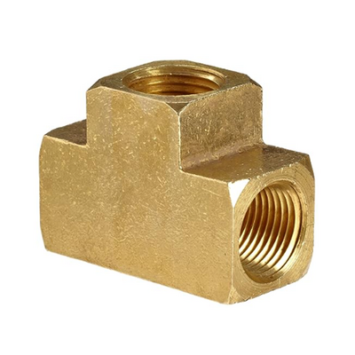 Brass barstock equal tee with three female NPT ports