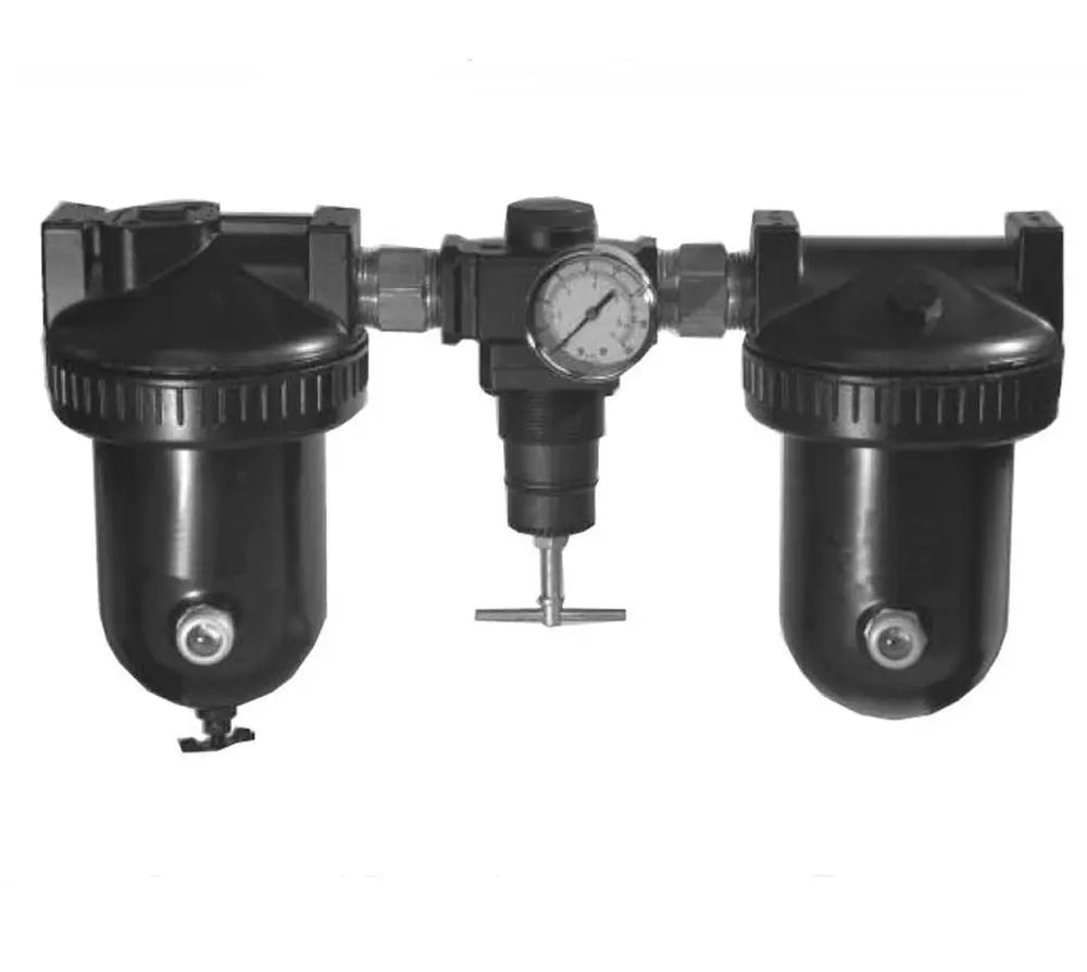 Arrow Pneumatics N3548 High Flow 3-stage FRL — 1 inch NPT filter, regulator with gauge, and lubricator with metal bowls