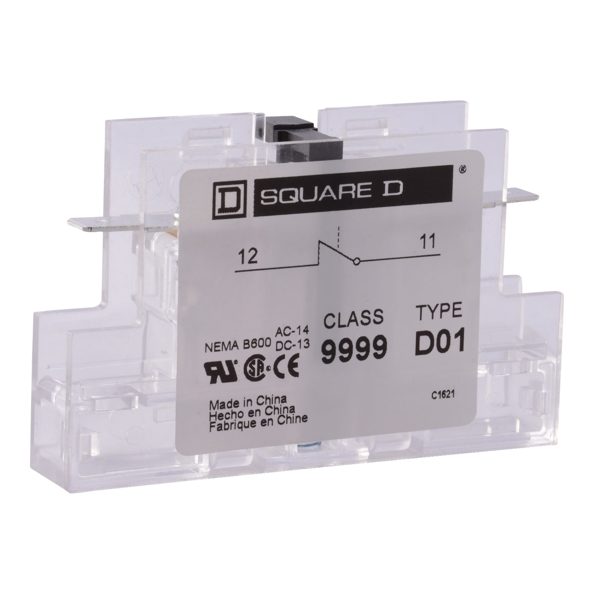 Square D Class 9999 Type D01 auxiliary contact block, one normally closed contact
