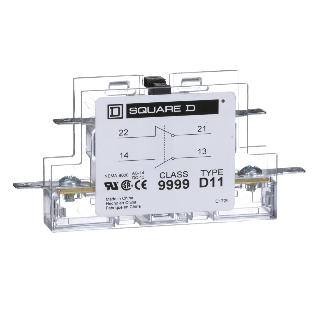 Square D Class 9999 Type D11 auxiliary contact block, one normally open and one normally closed contact