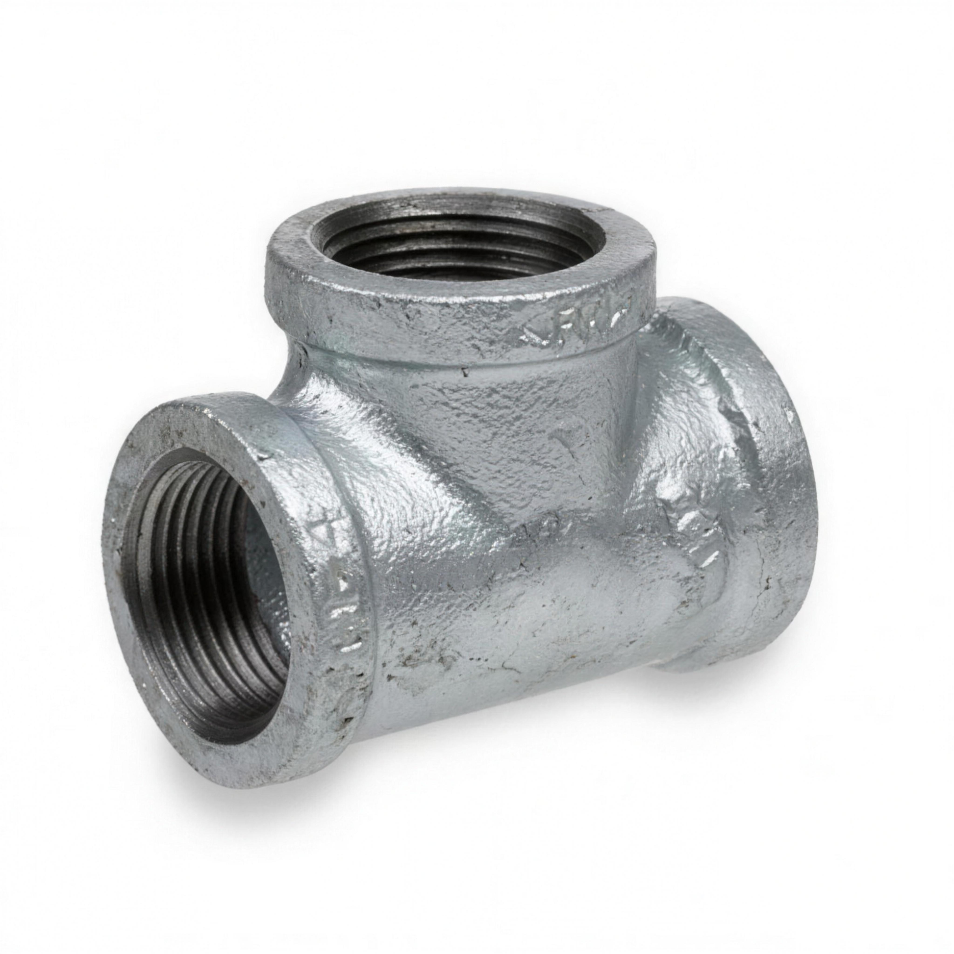 Galvanized Class 150 malleable iron equal tee with three female NPT ports