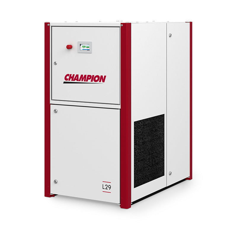 Champion L29 enclosed rotary screw air compressor, quiet air-cooled enclosure with Governor controller