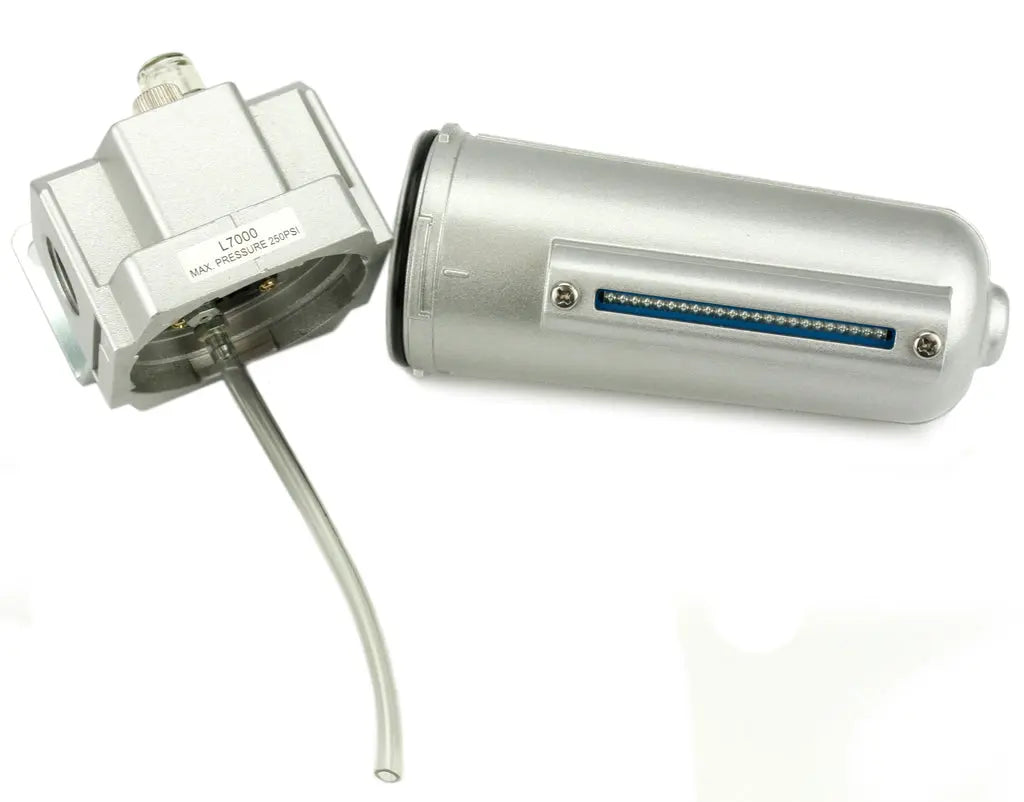 Warthog in-line air lubricator shown with bowl removed, 3/4 inch NPT body and sight glass