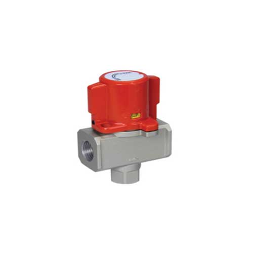 Champion lockable exhausting safety valve with red padlockable handle and aluminum body, FNPT ports