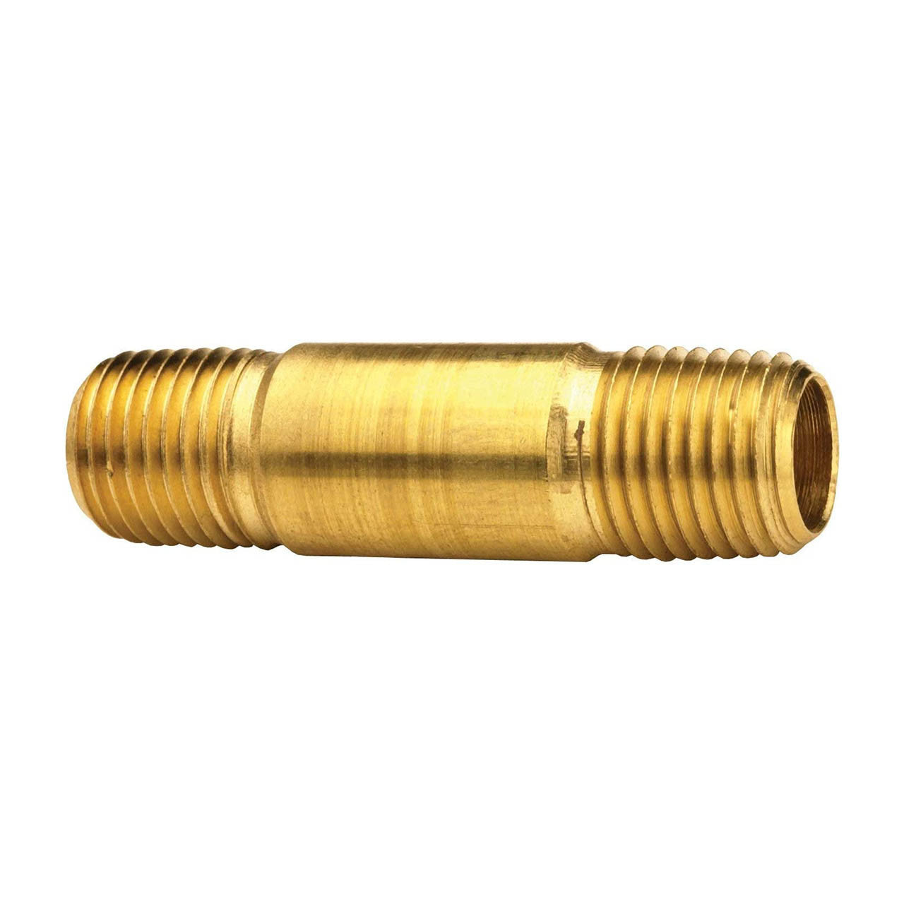 Brass long pipe nipple with 3/8 inch male NPT threaded ends
