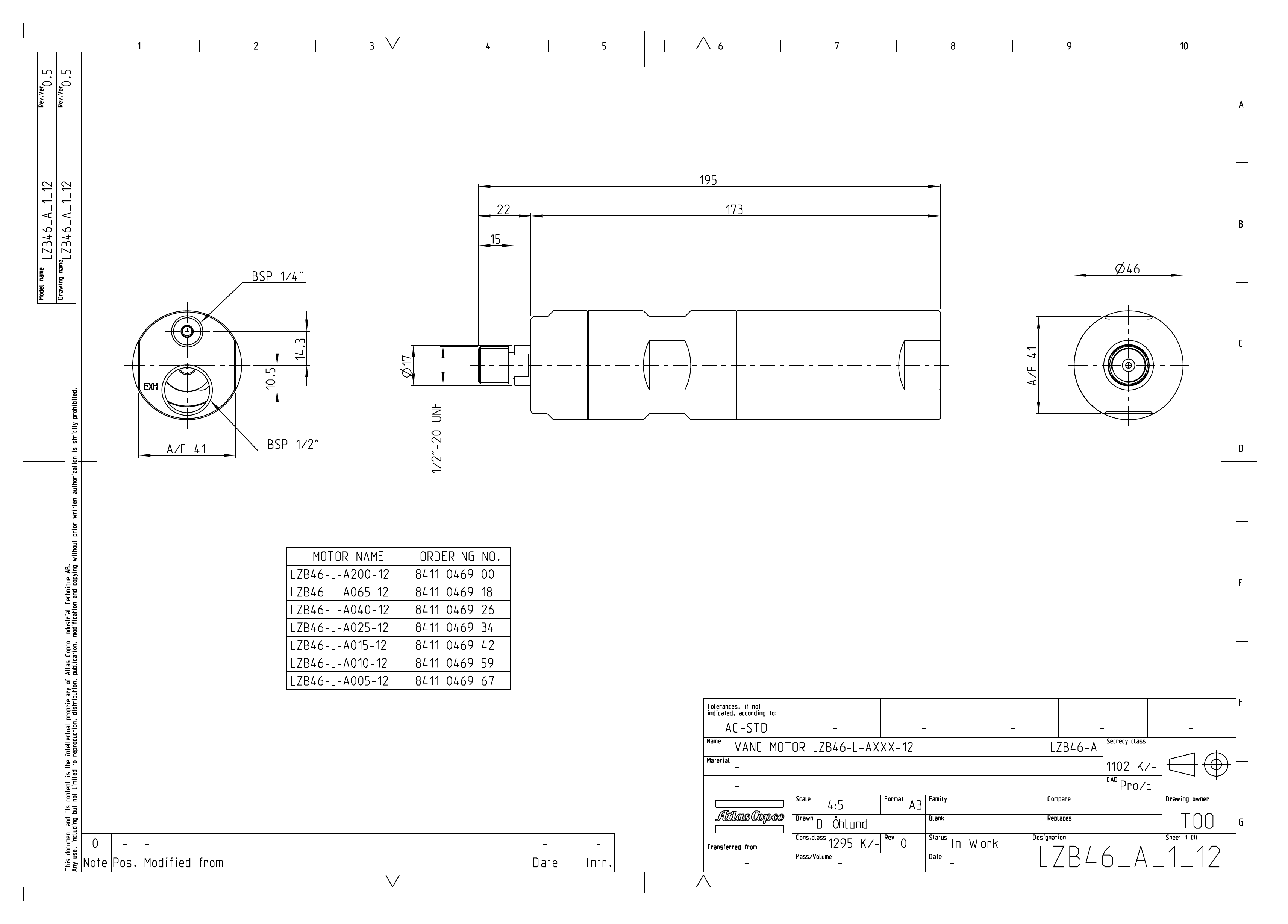 Atlas Copco LZB46-L-A025-12 dimensional drawing