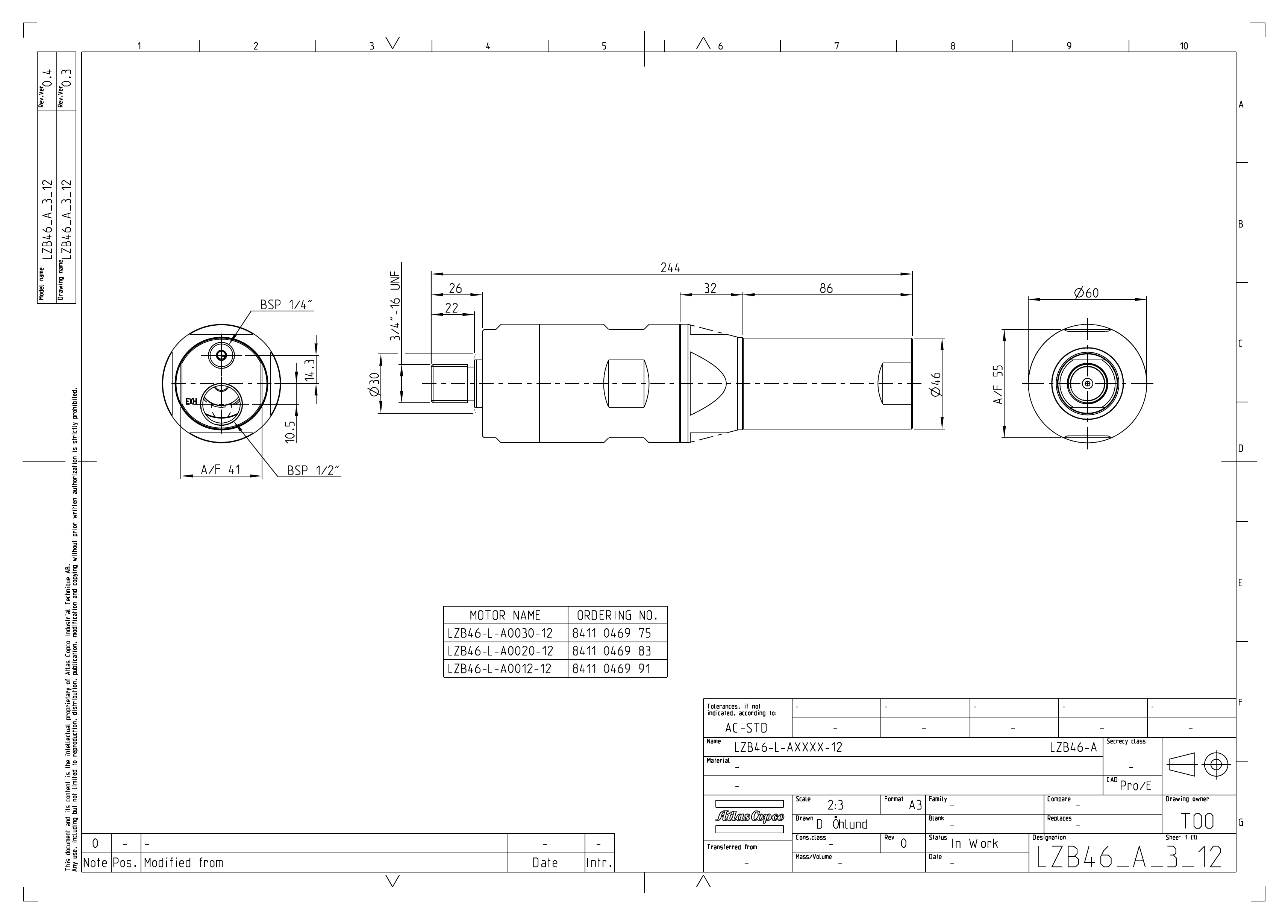 Atlas Copco LZB46-L-A0020-12 dimensional drawing