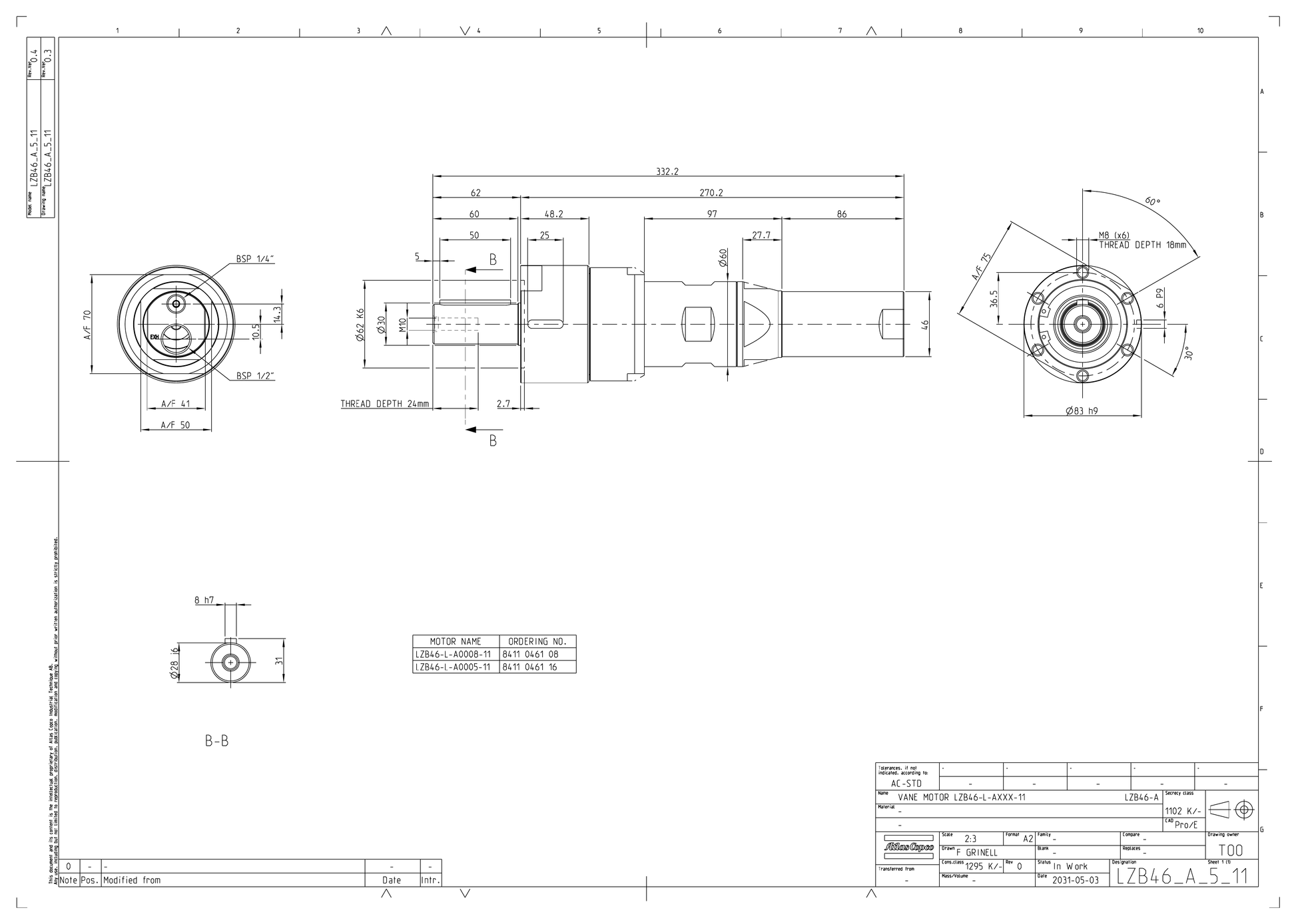 Atlas Copco LZB46-L-A0008-11 dimensional drawing