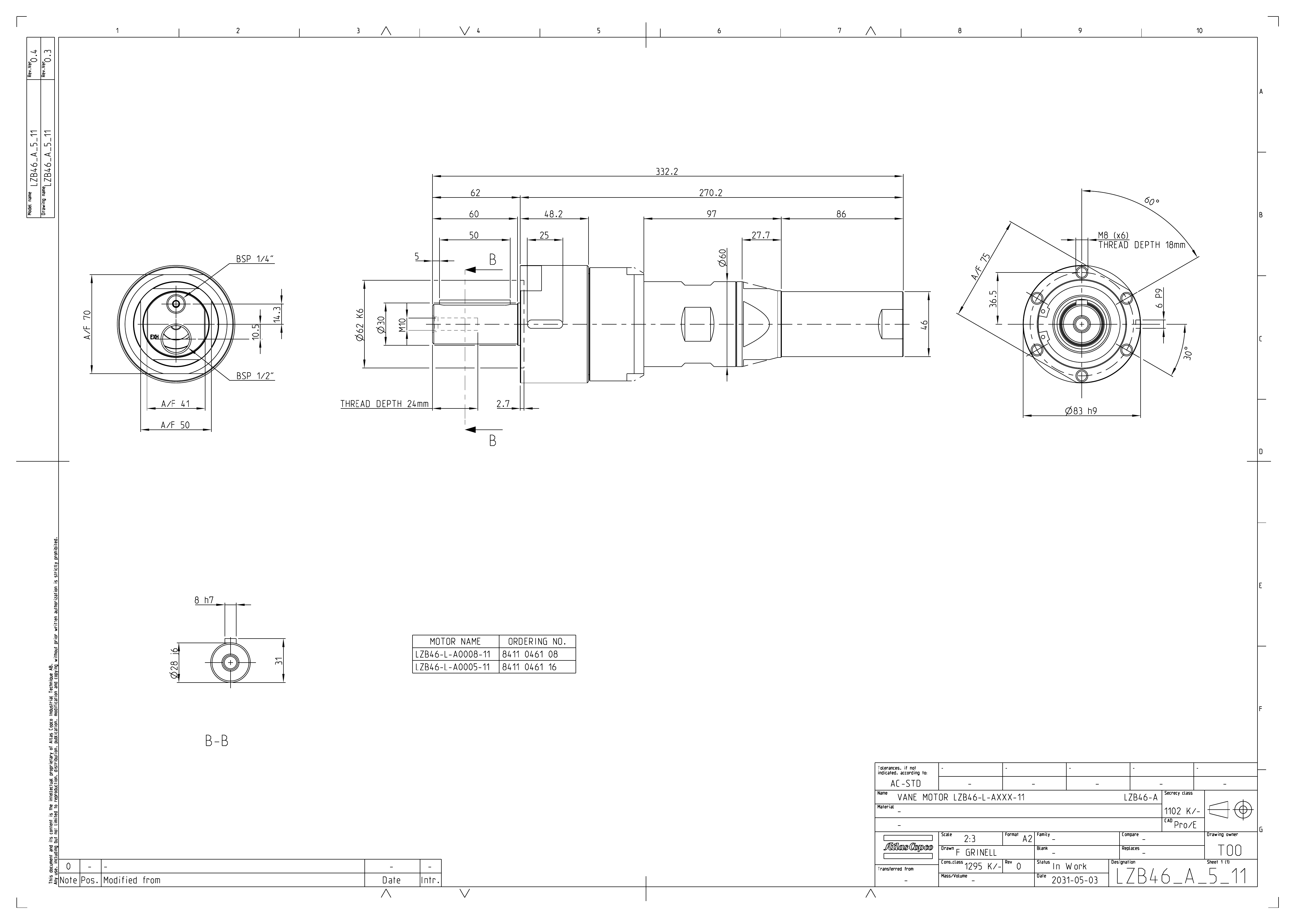 Atlas Copco LZB46-L-A0008-11 dimensional drawing
