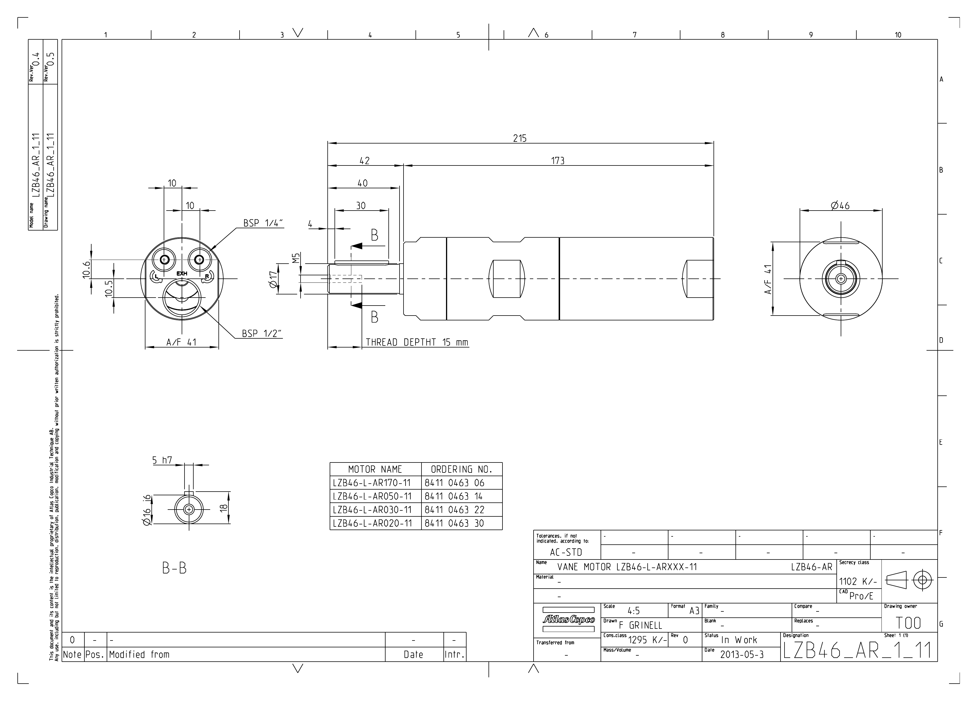 Atlas Copco LZB46-L-AR170-11 dimensional drawing