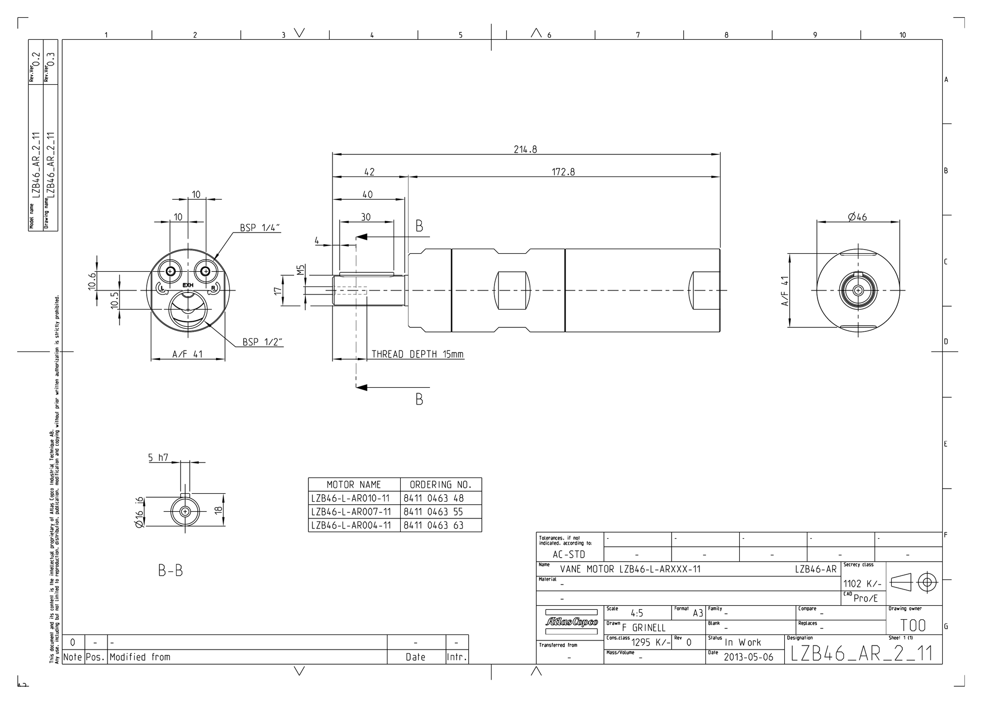 Atlas Copco LZB46-L-AR007-11 dimensional drawing