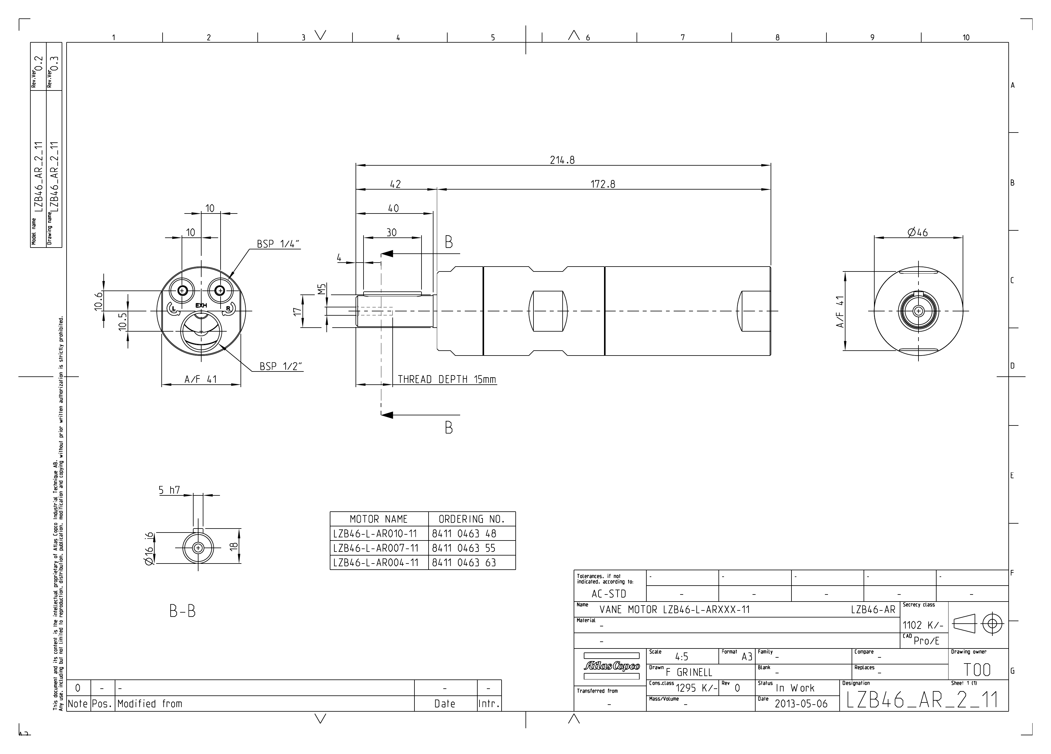 Atlas Copco LZB46-L-AR007-11 dimensional drawing