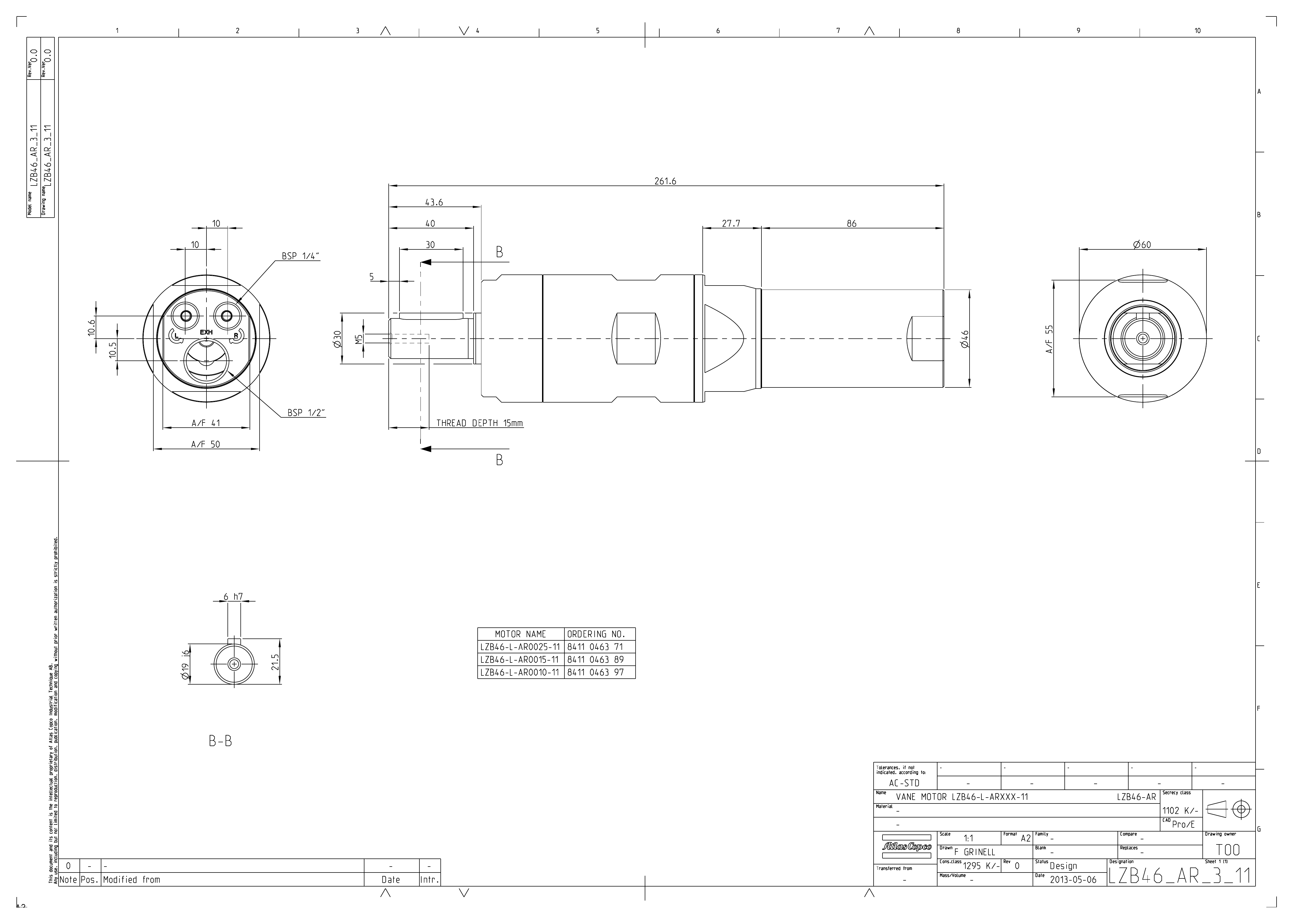 Atlas Copco LZB46-L-AR0010-11 dimensional drawing