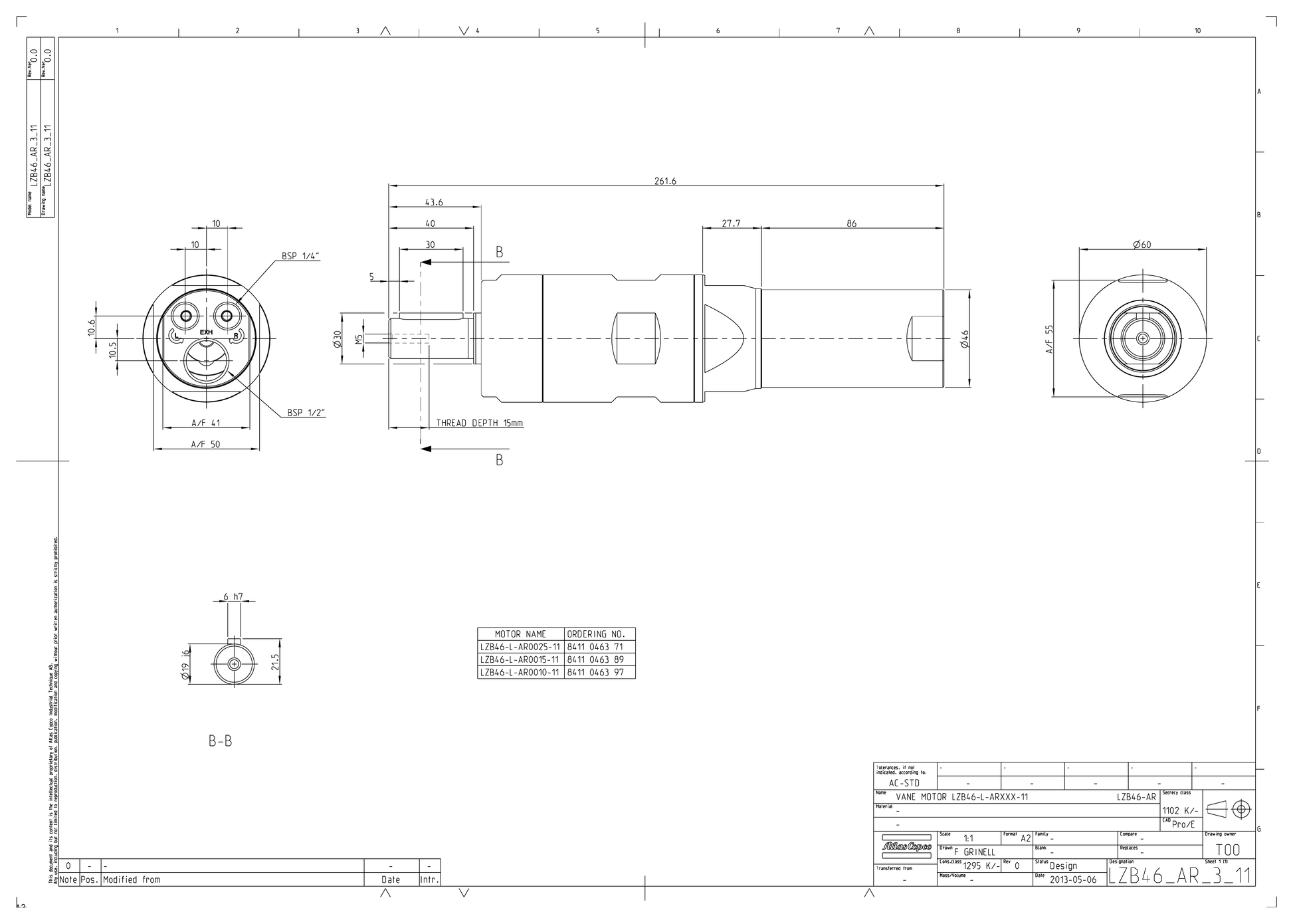 Atlas Copco LZB46-L-AR0015-11 dimensional drawing