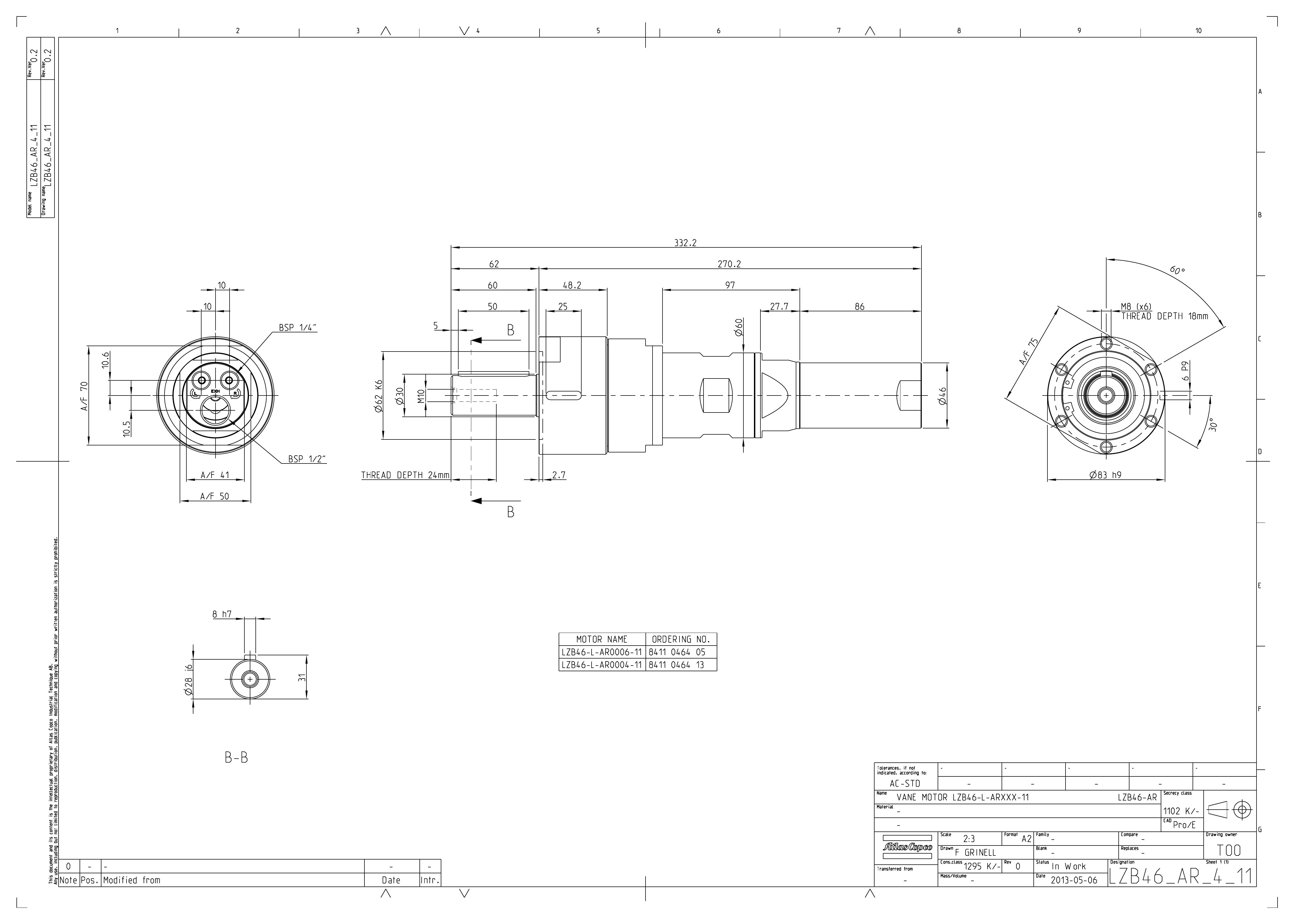 Atlas Copco LZB46-L-AR0004-11 dimensional drawing