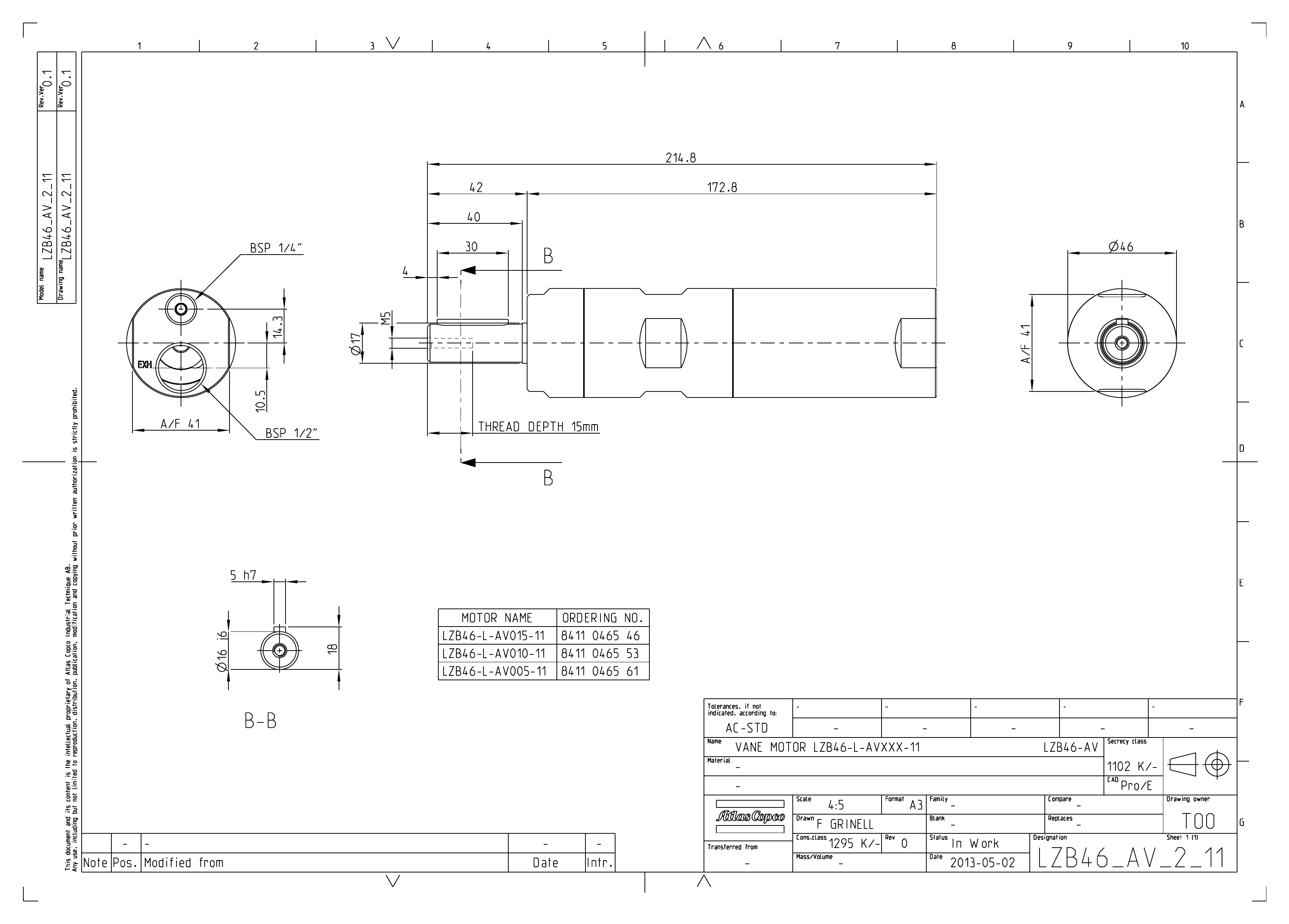 Atlas Copco LZB46-L-AV015-11 dimensional drawing