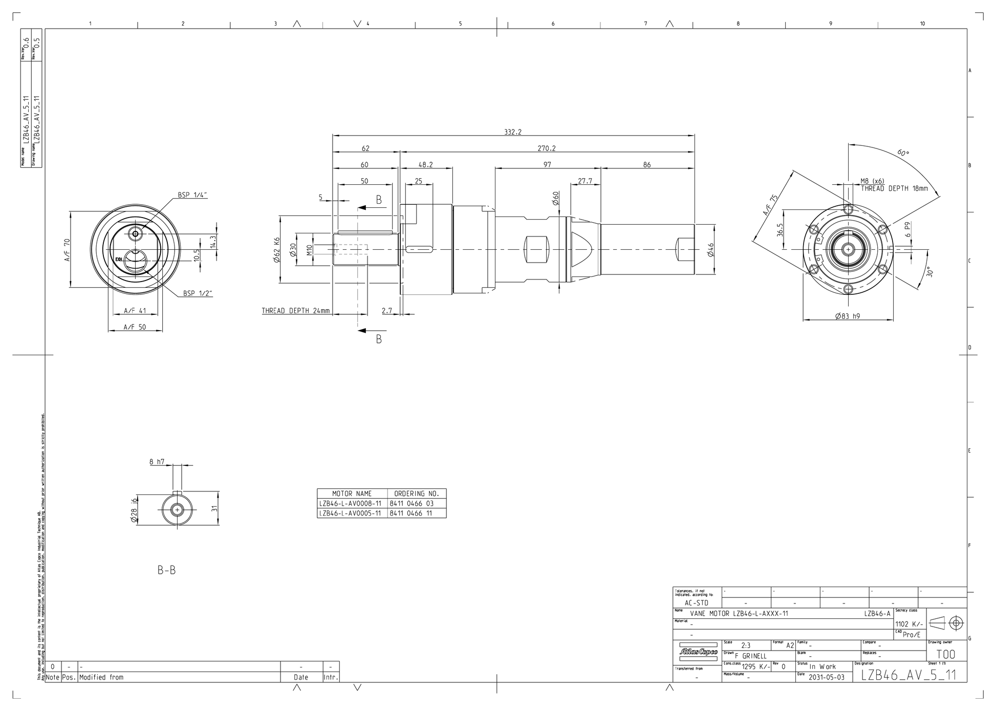 Atlas Copco LZB46-L-AV0005-11 dimensional drawing