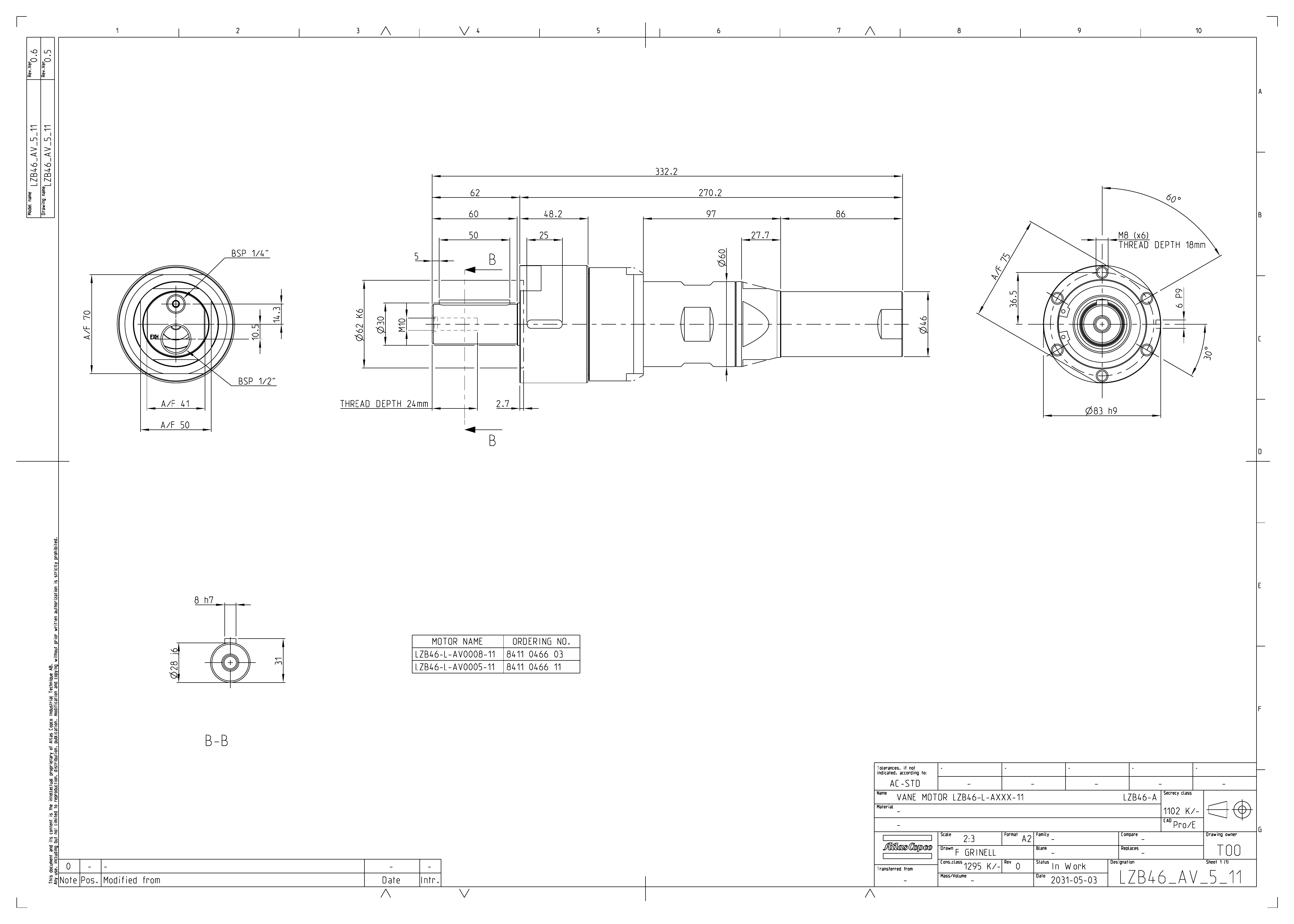 Atlas Copco LZB46-L-AV0008-11 dimensional drawing