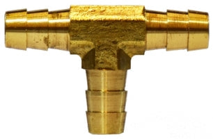 Solid brass three-way hose barb tee fitting