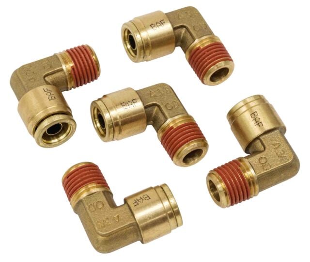 Brass push-to-connect 90° rigid male NPT elbow fitting