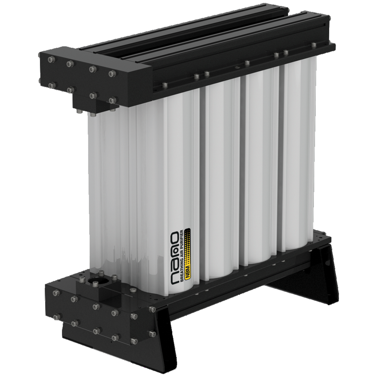 nano NBM breathing air purification module with multi-cartridge extruded aluminum housing