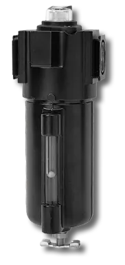 Arrow Pneumatics mid-flow charcoal adsorber filter with black metal bowl and sight glass