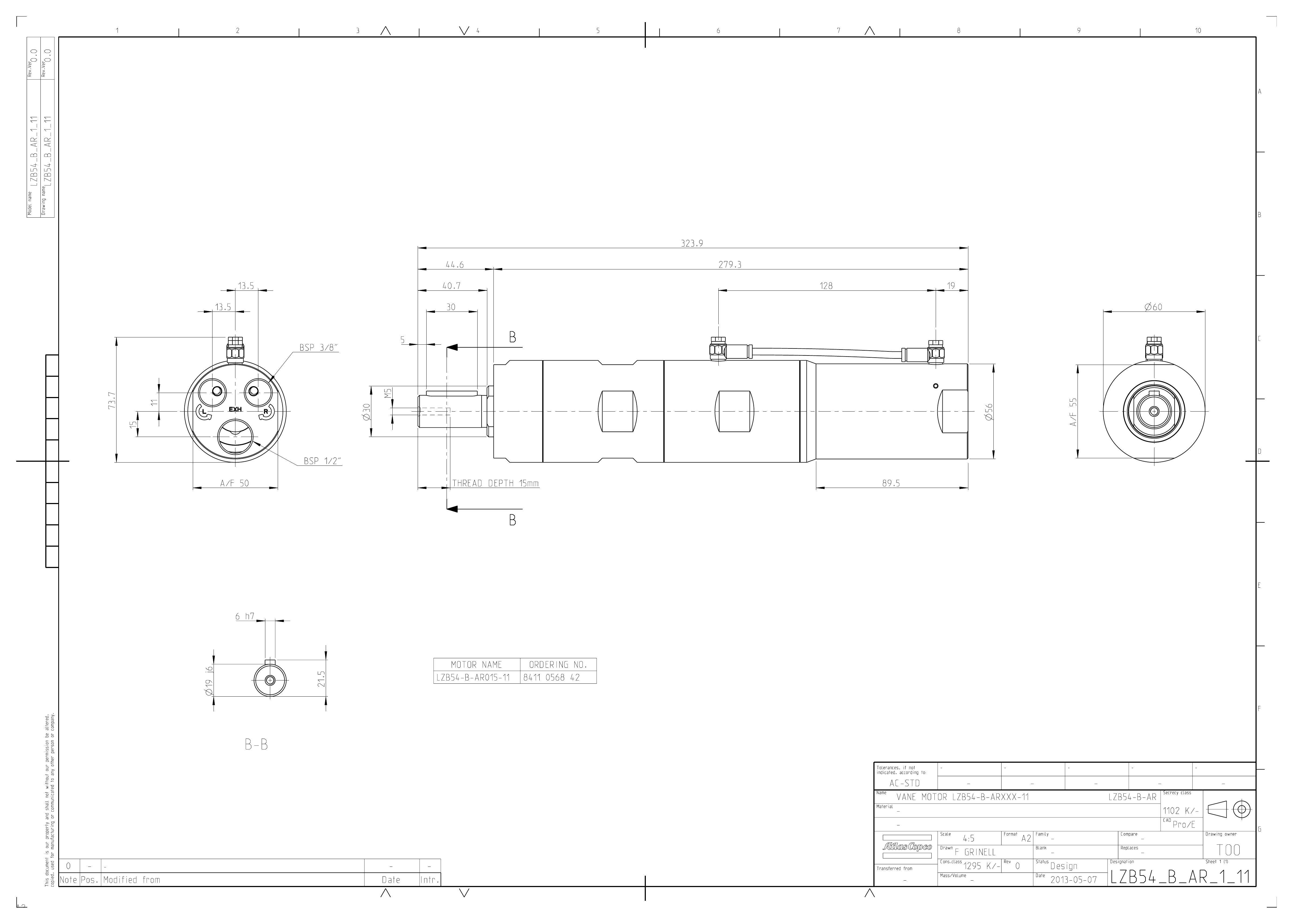 Atlas Copco LZB54-LB-AR015-11 dimensional drawing