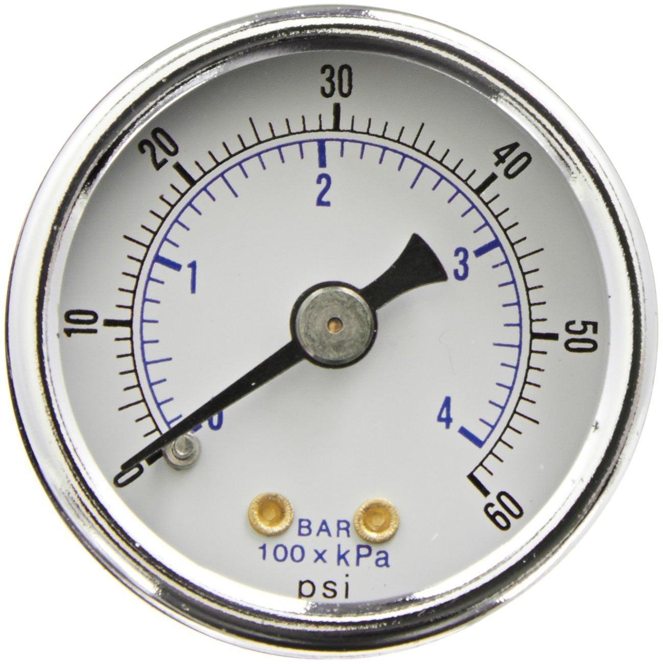PIC Gauges 4.5 inch dry utility pressure gauge, center back mount, 1/4 inch NPT, chrome bezel