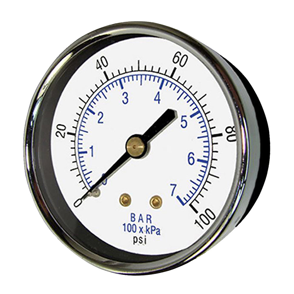 PIC Gauges 1.5 inch dry utility pressure gauge, center back mount, 1/8 inch NPT, chrome bezel