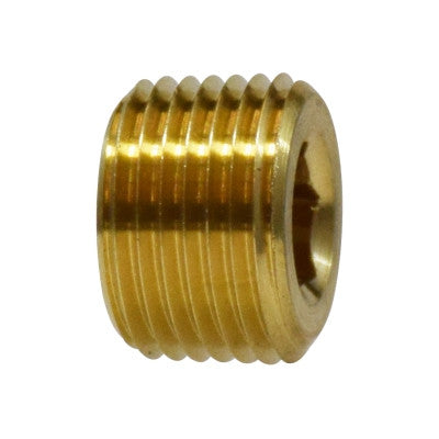 Brass countersunk hex plug with male NPT threads and recessed internal hex socket