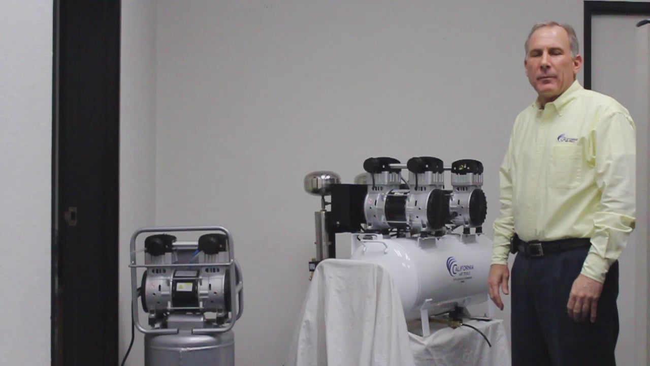 Load video: California Air Tools 4.0 Hp, 20.0 Gal. Steel Tank Ultra Quiet &amp; Oil-Free Air Compressor with AirDrying System (220V 60HZ) | CAT-20040DC