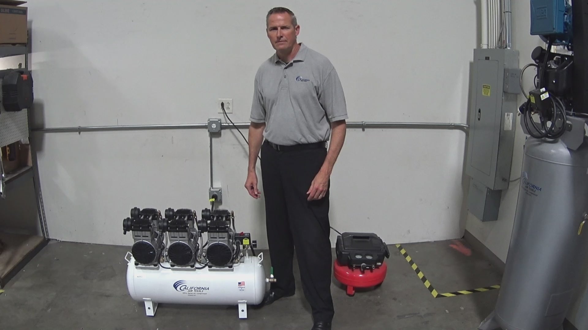 Load video: California Air Tools 6.0 Hp, 20.0 Gal. Steel Tank Ultra Quiet &amp; Oil-Free Air Compressor with Auto Drain Valve | CAT-20060CAD