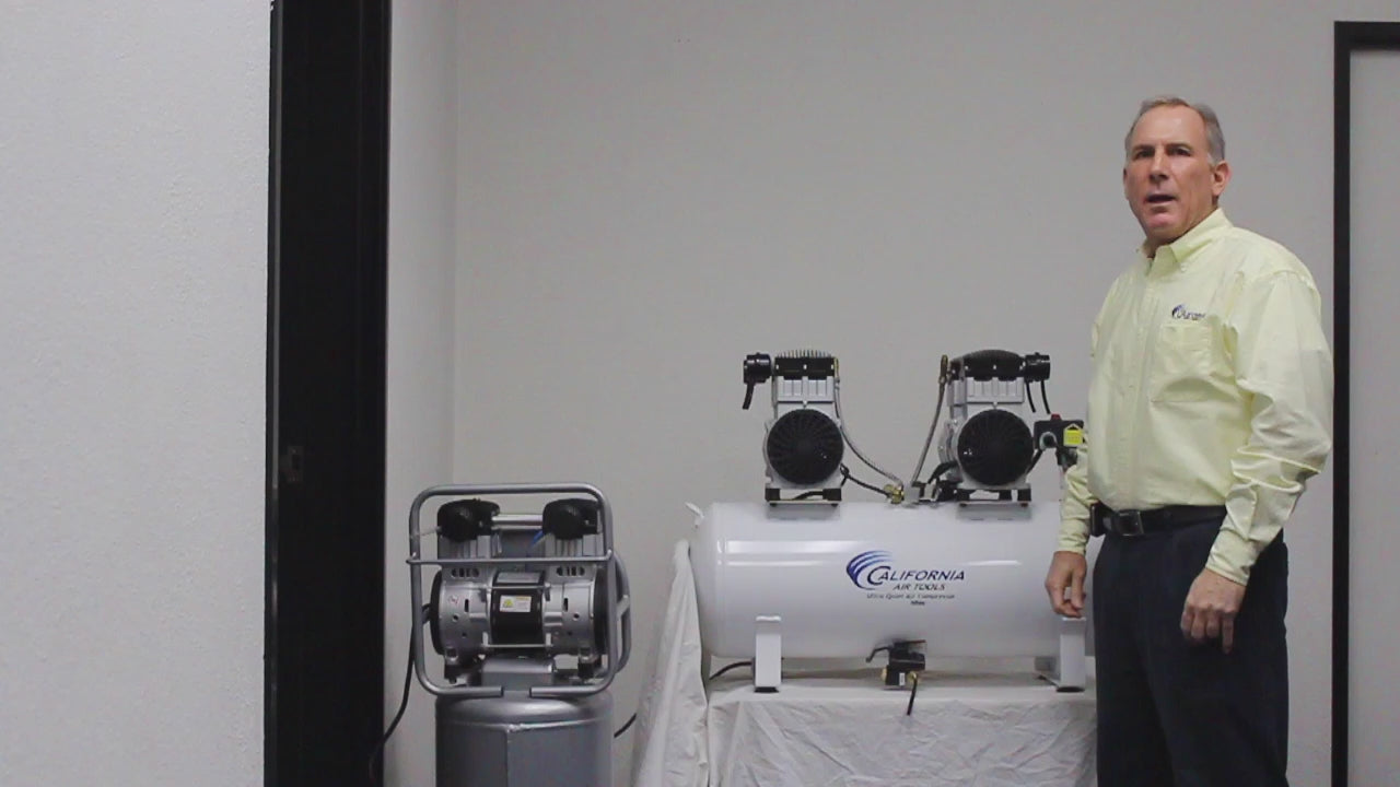 Load video: California Air Tools 4.0 Hp, 20.0 Gal. Steel Tank Ultra Quiet &amp; Oil-Free Air Compressor | CAT-20040C