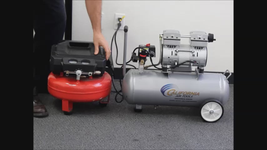 Load video: California Air Tools 1.0 Hp, 6.0 Gal. Steel Tank Ultra Quiet &amp; Oil-Free Air Compressor | CAT-6010LFC